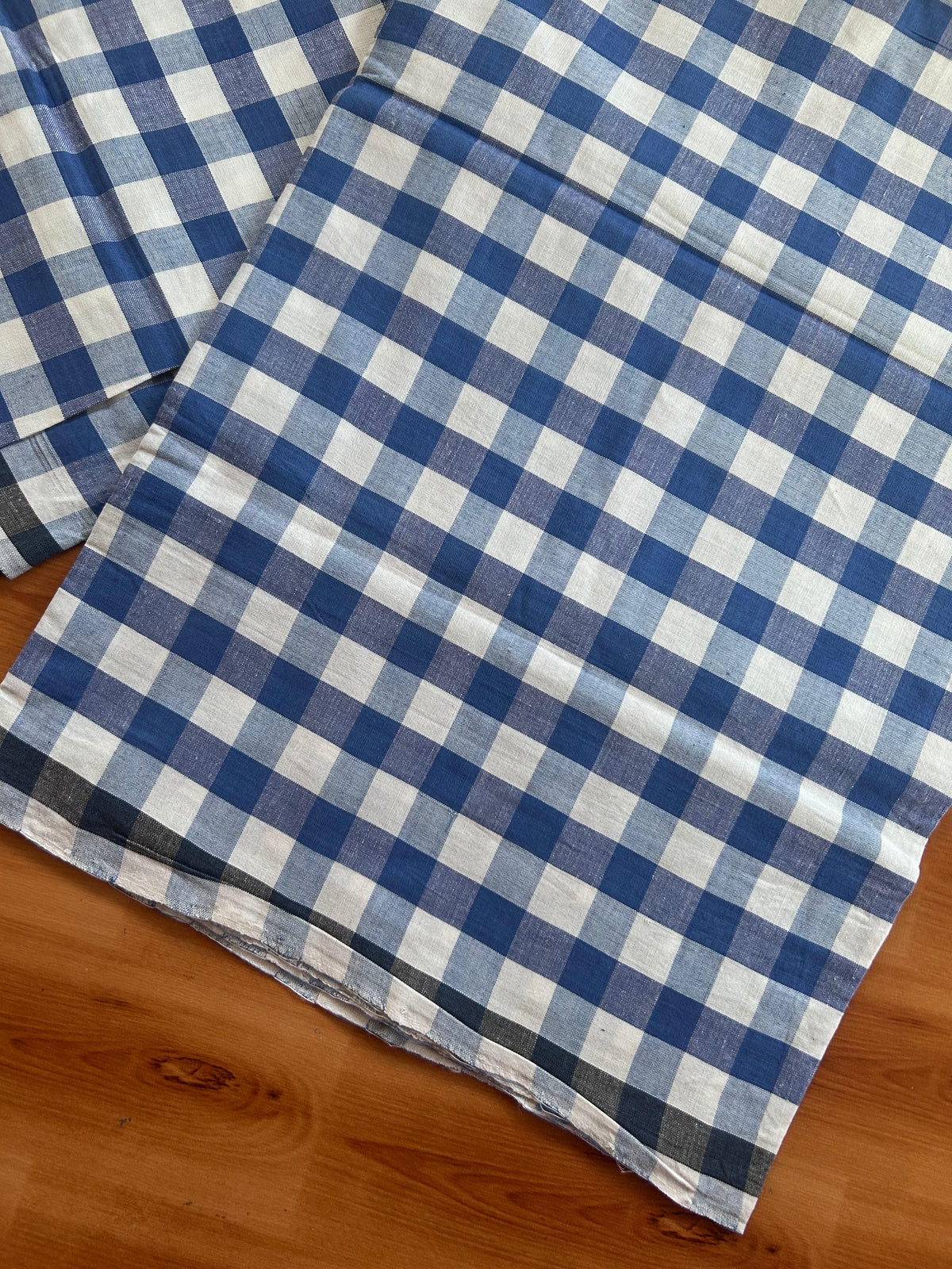 Kerala Handloom - Signature Kaitharikada - 100% Pure Cotton - 2/60sX40s Twisted Thread - Handloom Single Mundu/Dhoti - Blue & White Check Body  - 2.45 mtr - 48 KK8080 KAL