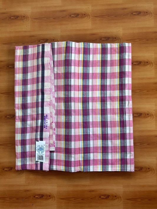 Kerala Handloom - Signature Kaitharikada - 100% Pure Cotton - 2/60sX40s Twisted Thread - Handloom Single Mundu/Dhoti - Multi Colour Check Body  - 2.45 mtr - 49 KK8080 KAL