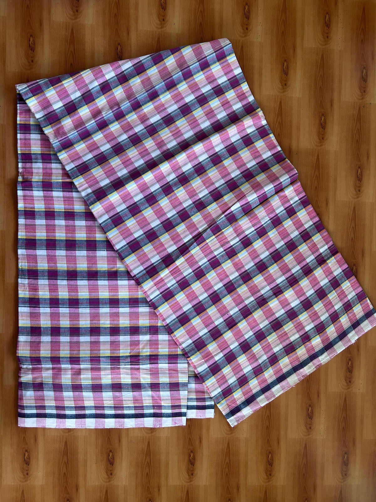 Kerala Handloom - Signature Kaitharikada - 100% Pure Cotton - 2/60sX40s Twisted Thread - Handloom Single Mundu/Dhoti - Multi Colour Check Body  - 2.45 mtr - 49 KK8080 KAL