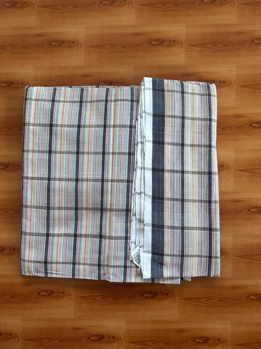 Kerala Handloom - Signature Kaitharikada - 100% Pure Cotton - 2/60sX40s Twisted Thread - Handloom Single Mundu/Dhoti -  Multi Colour Check Body  - 2.50 mtr - 51 KK8080 KAL