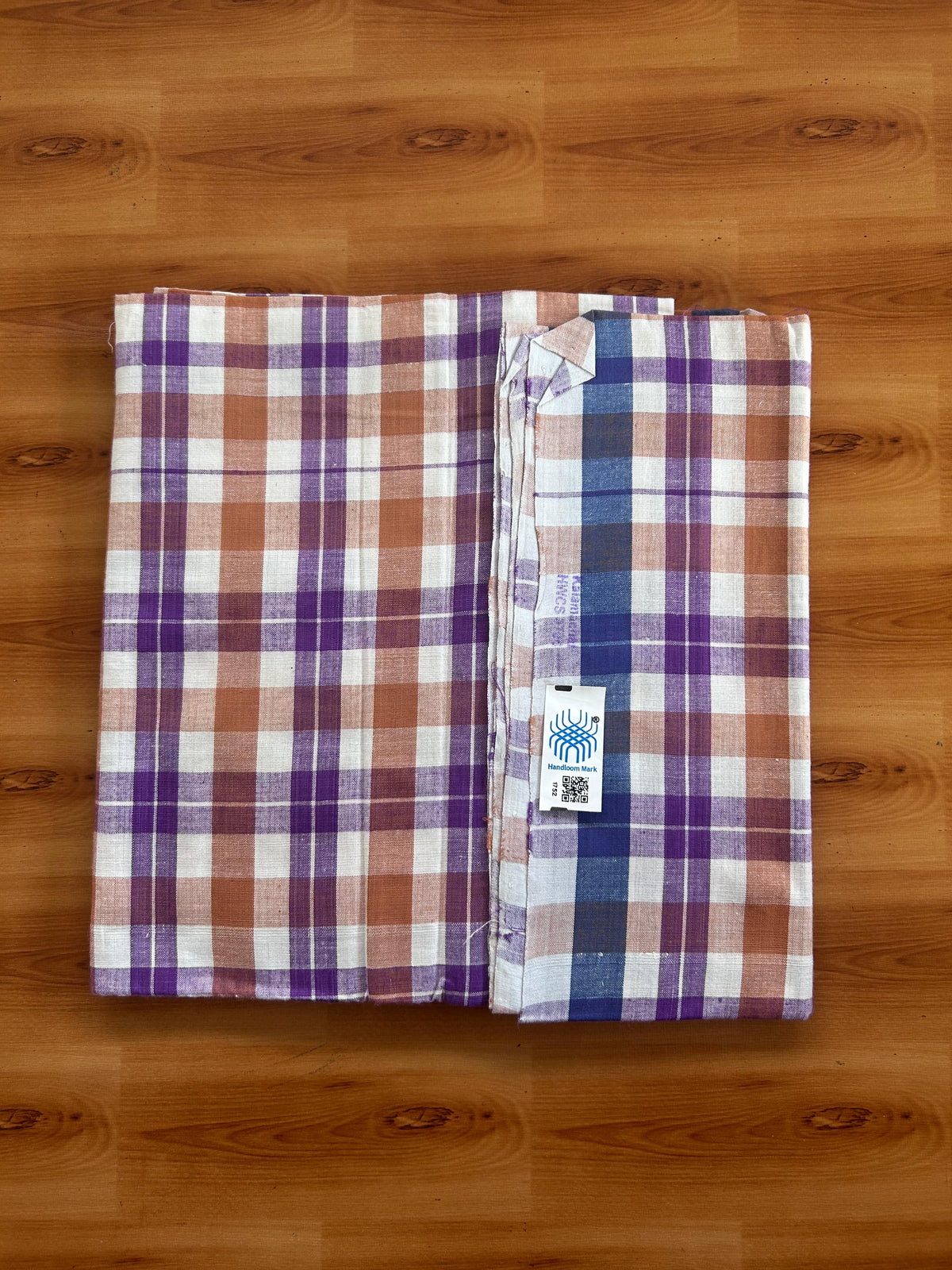 Kerala Handloom - Signature Kaitharikada - 100% Pure Cotton - 2/60sX40s Twisted Thread - Handloom Single Mundu/Dhoti -  Brown Violet & White Check Body  - 2.10 mtr - 53 KK8080 KAL