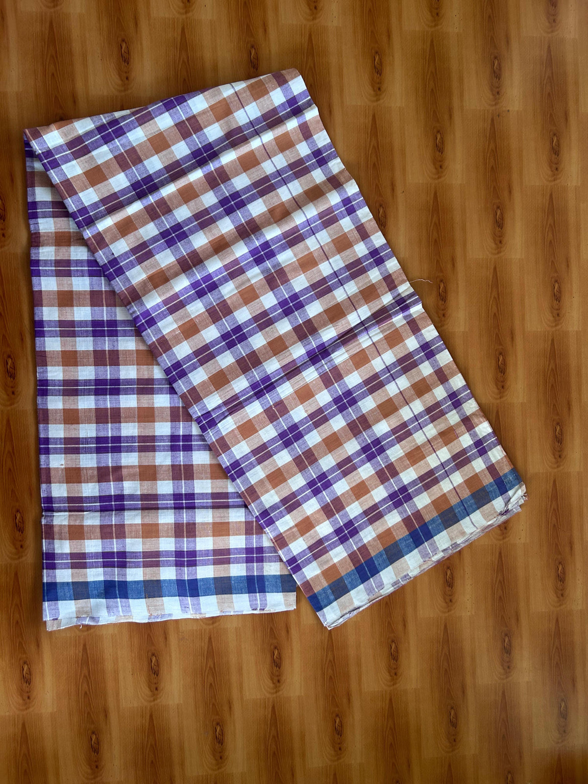 Kerala Handloom - Signature Kaitharikada - 100% Pure Cotton - 2/60sX40s Twisted Thread - Handloom Single Mundu/Dhoti -  Brown Violet & White Check Body  - 2.10 mtr - 53 KK8080 KAL