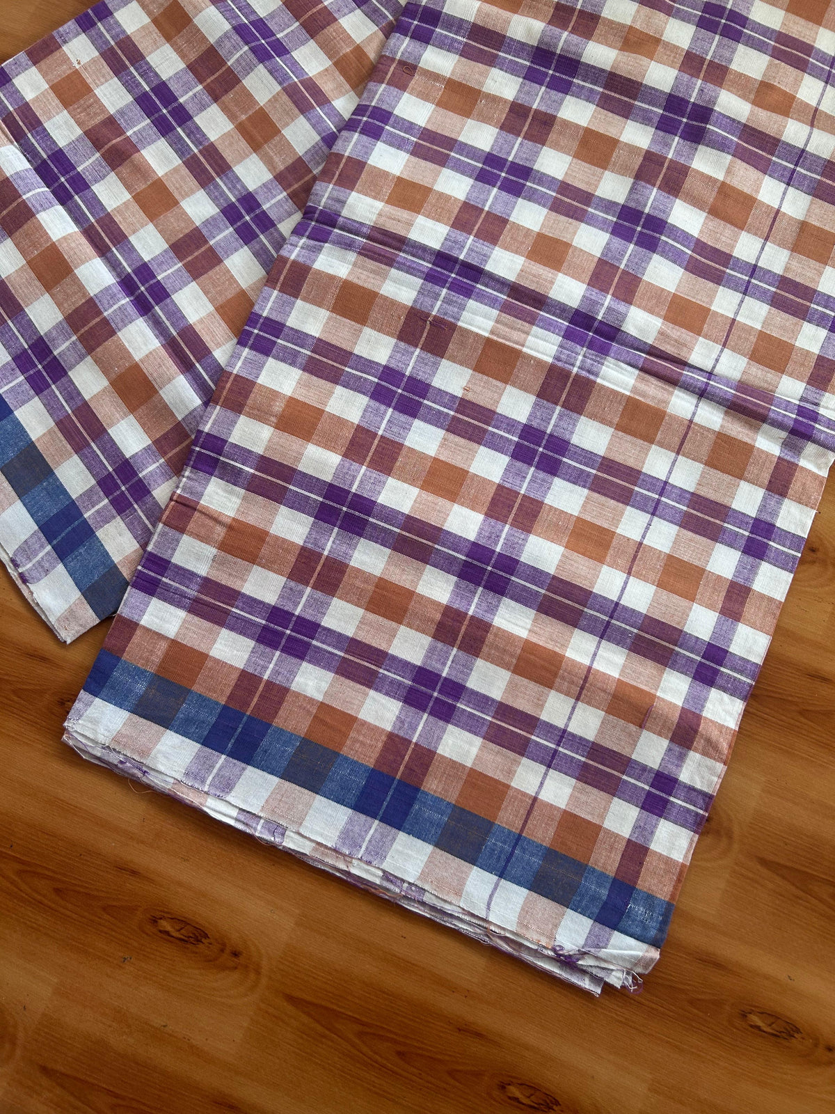 Kerala Handloom - Signature Kaitharikada - 100% Pure Cotton - 2/60sX40s Twisted Thread - Handloom Single Mundu/Dhoti -  Brown Violet & White Check Body  - 2.10 mtr - 53 KK8080 KAL