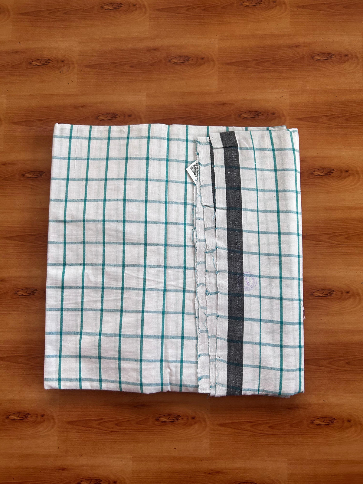 Kerala Handloom - Signature Kaitharikada - 100% Pure Cotton - 2/60sX2/40s Twisted Thread - Handloom Single Mundu/Dhoti - Green & White Check Body  - Above 2 mtr - 63 KK8080 KAL