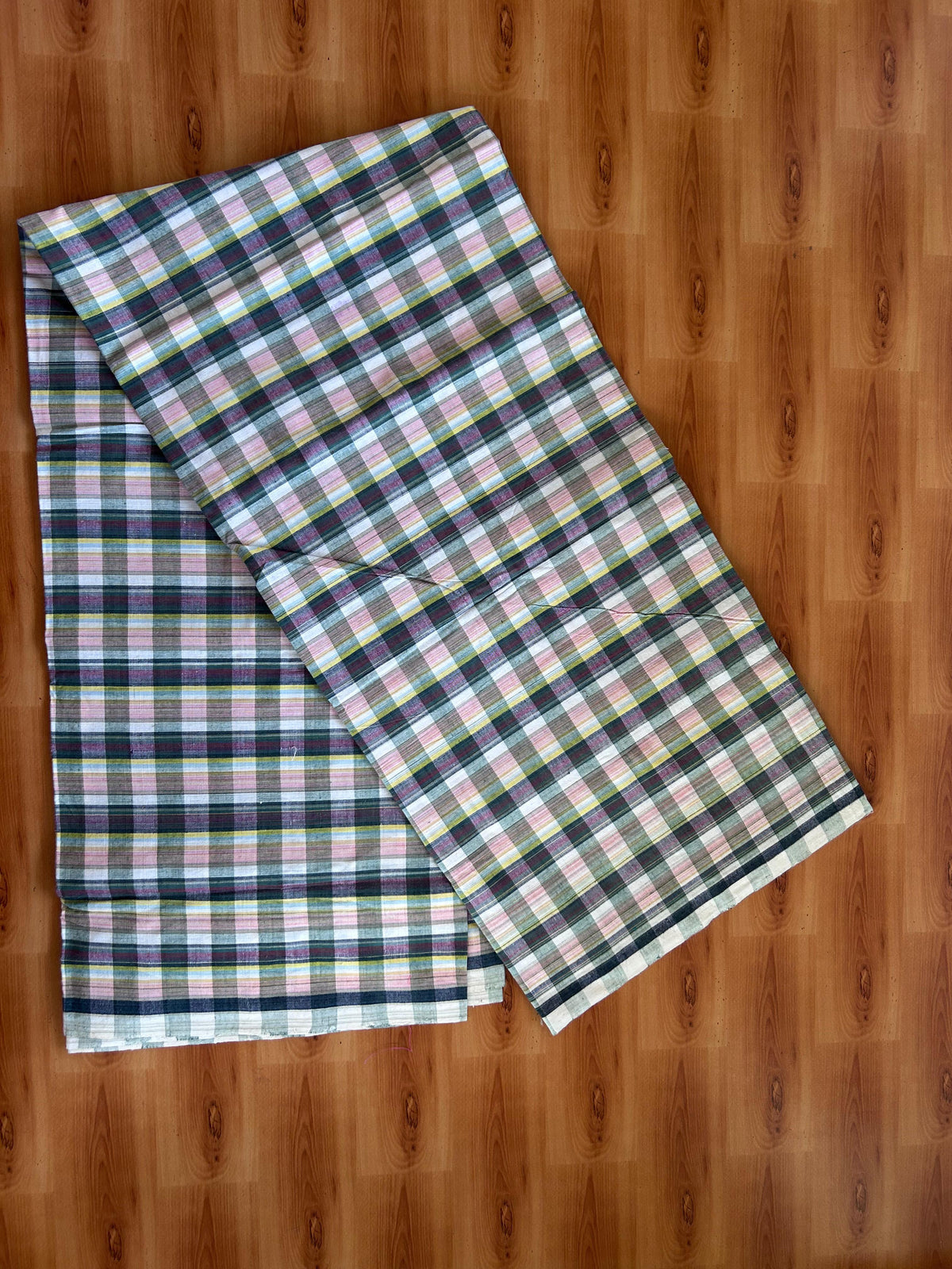 Kerala Handloom - Signature Kaitharikada - 100% Pure Cotton - 2/60sX40s Twisted Thread - Handloom Single Mundu/Dhoti - Multi Colour Check Body  - 2.30 mtr - 57 KK8080 KAL