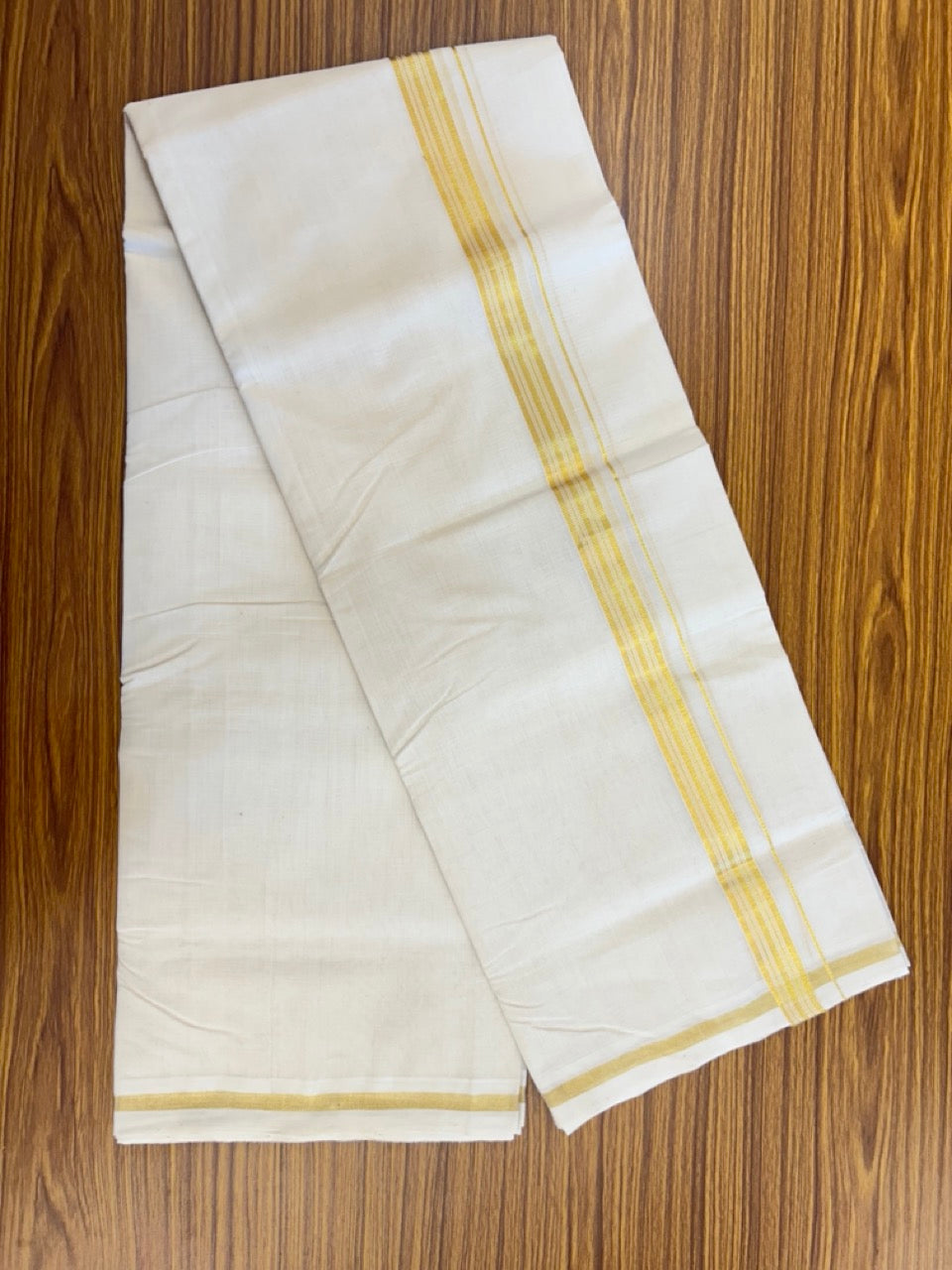 25% DISCOUNT!! KaithariKada HANDLOOM MILPAAV Balaramapuram - 100% PURE Cotton OFF White Double - (Unbleached) Mundu/Dothi - 80x90 - 1 inch Kasavu & White striped Kara - 80 KK5234 RAM