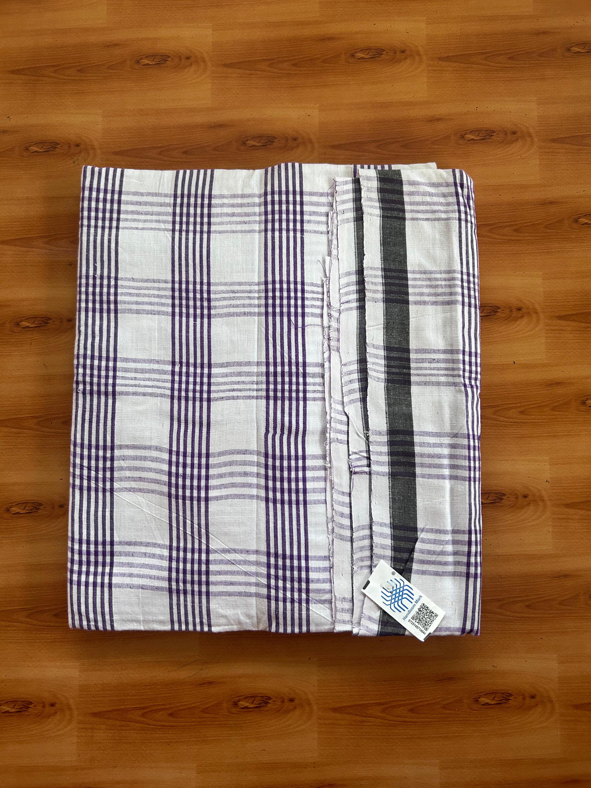Kerala Handloom - Signature Kaitharikada - 100% Pure Cotton - 2/60sX2/40s Twisted Thread - Handloom Single Mundu/Dhoti - Violet  & White Check Body  - 2.45 mtr - 66 KK8080 KAL
