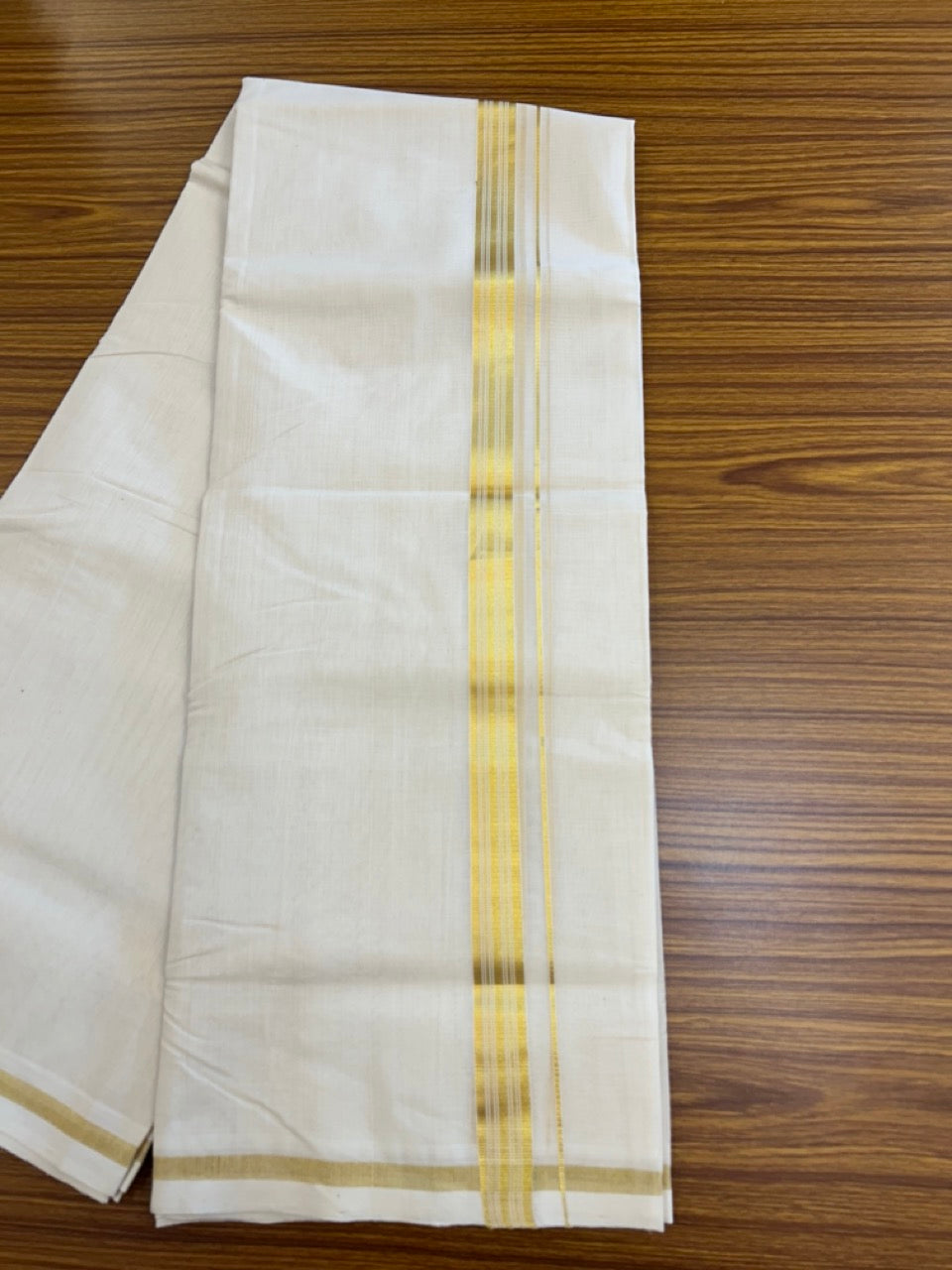 25% DISCOUNT!! KaithariKada HANDLOOM MILPAAV Balaramapuram - 100% PURE Cotton OFF White Double - (Unbleached) Mundu/Dothi - 80x90 - 1 inch Kasavu & White striped Kara - 80 KK5234 RAM