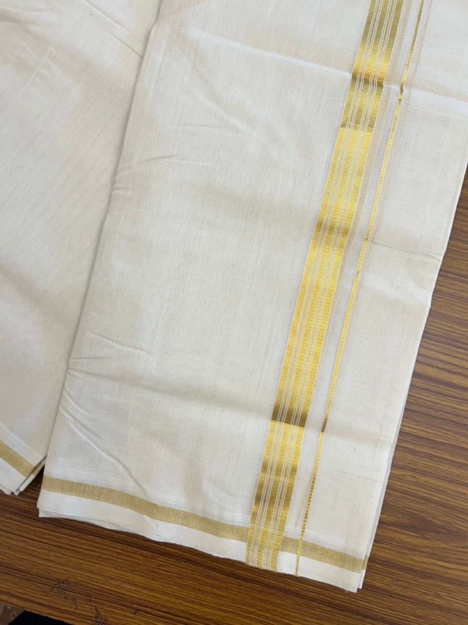 25% DISCOUNT!! KaithariKada HANDLOOM MILPAAV Balaramapuram - 100% PURE Cotton OFF White Double - (Unbleached) Mundu/Dothi - 80x90 - 1 inch Kasavu & White striped Kara - 80 KK5234 RAM