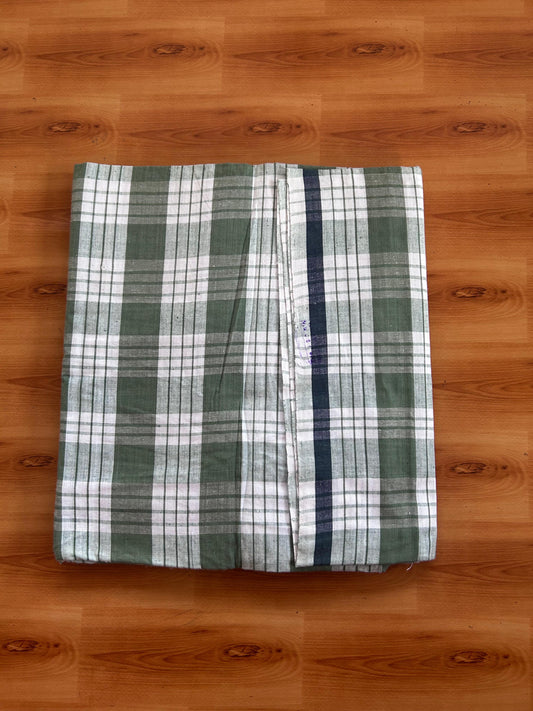 Kerala Handloom - Signature Kaitharikada - 100% Pure Cotton - 2/60sX40s Twisted Thread - Handloom Single Mundu/Dhoti - Forest Green & White Check Body  - Above 2 mtr - 59 KK8080 KAL