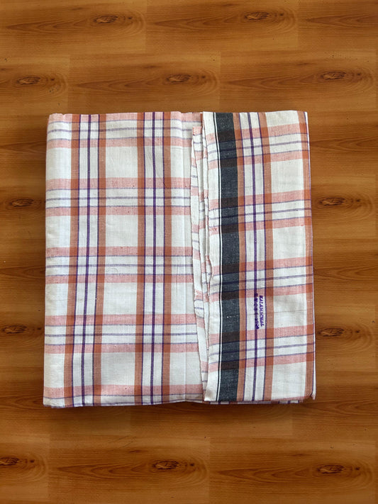 Kerala Handloom - Signature Kaitharikada - 100% Pure Cotton - 2/60sX2/40s Twisted Thread - Handloom Single Mundu/Dhoti - Violet Brown & White Check Body  - Above 2 mtr - 65 KK8080 KAL
