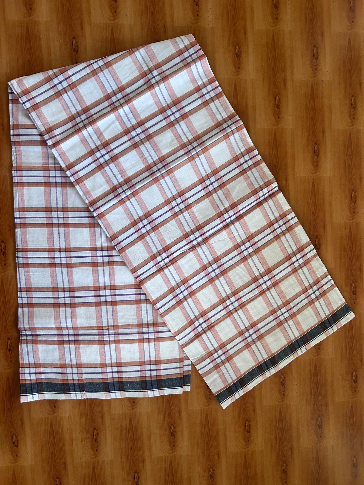Kerala Handloom - Signature Kaitharikada - 100% Pure Cotton - 2/60sX2/40s Twisted Thread - Handloom Single Mundu/Dhoti - Violet Brown & White Check Body  - Above 2 mtr - 65 KK8080 KAL