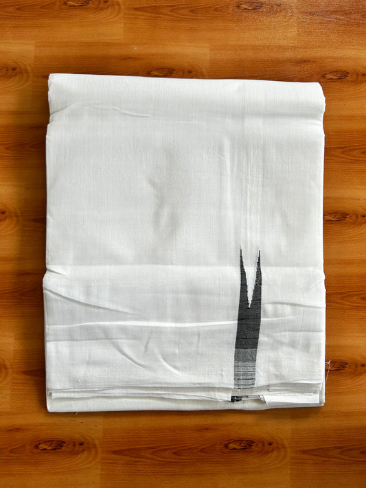 Double Pure White Mundu/Dhoti- 25% Disocunt!! KaithariKada Kerala Handloom Unakkupaav - 100% Pure Cotton - 2/120x80 - 0.5 inch Puliyilakkara Black Chutty Kara - 4 mtr (8.5 muzham) - 26 KK5449 YAR