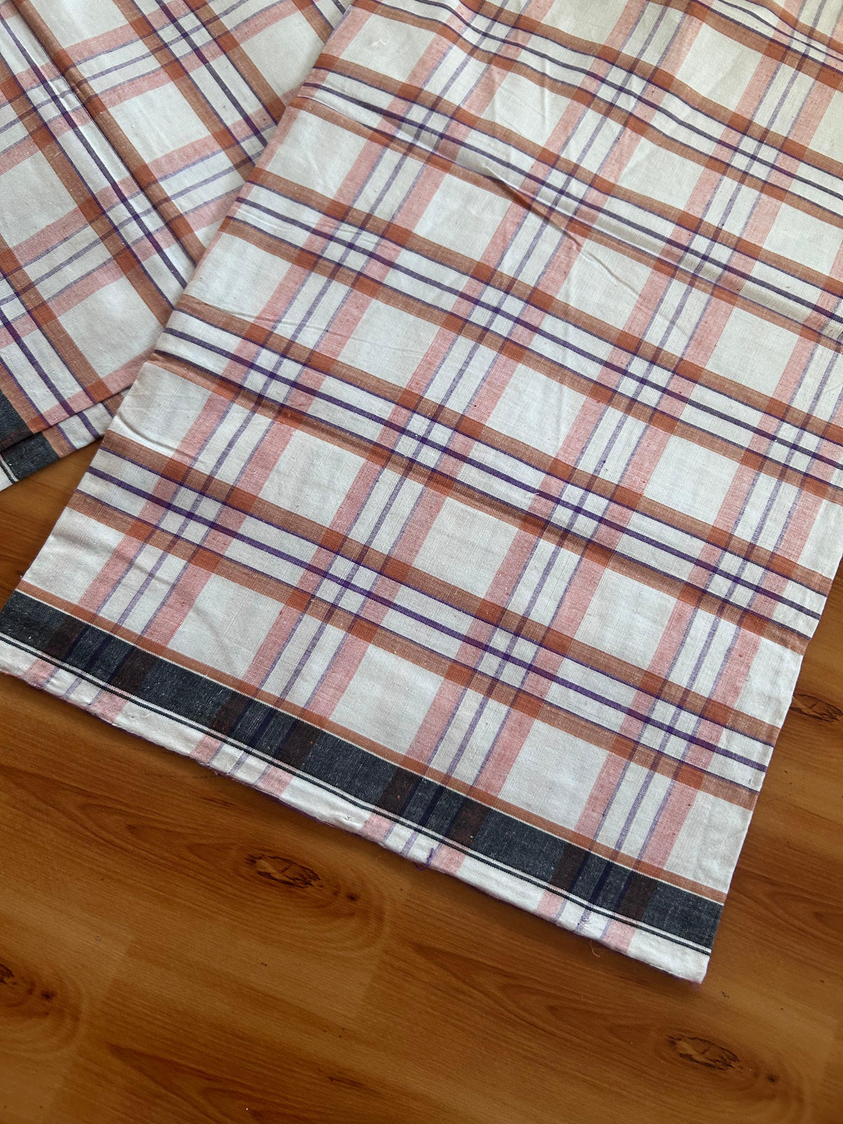 Kerala Handloom - Signature Kaitharikada - 100% Pure Cotton - 2/60sX2/40s Twisted Thread - Handloom Single Mundu/Dhoti - Violet Brown & White Check Body  - Above 2 mtr - 65 KK8080 KAL