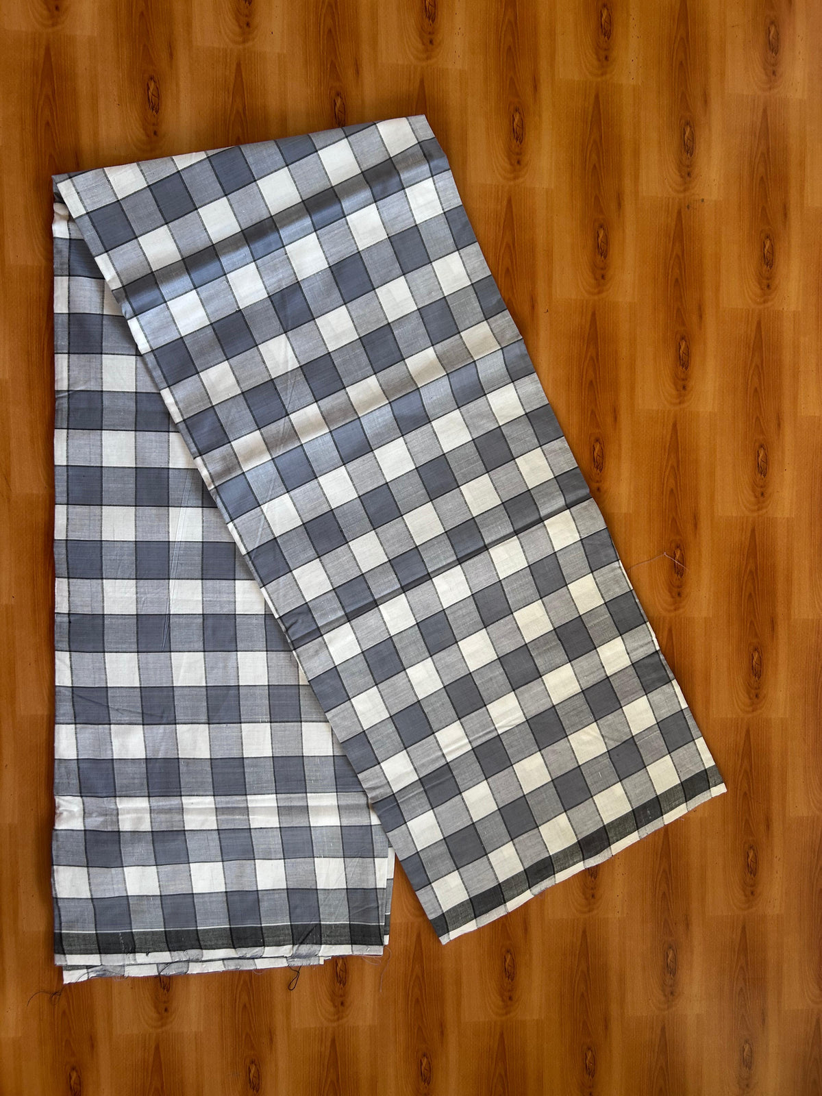 Kerala Handloom - Signature Kaitharikada - 100% Pure Cotton - 2/80sX2/80s Twisted Thread - Handloom Single Mundu/Dhoti - Ash Blue Black & White Check Body  - 2 mtr - 62 KK8080 KAL
