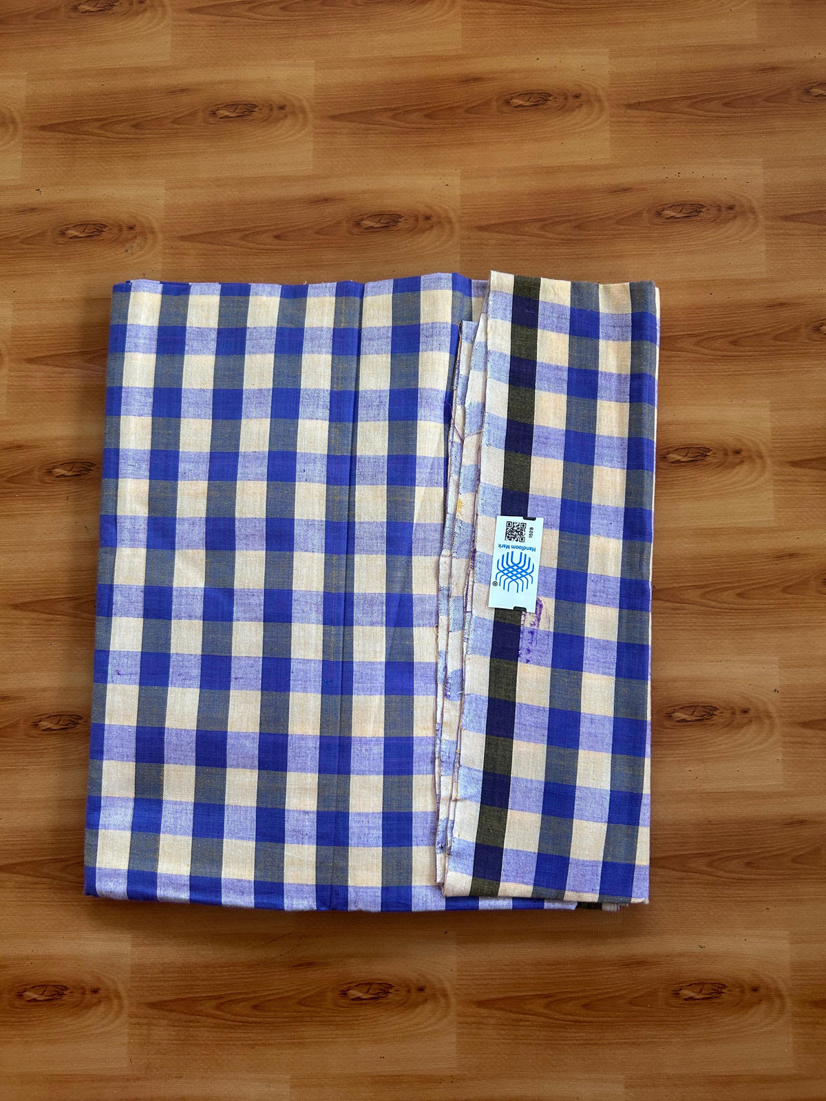 Kerala Handloom - Signature Kaitharikada - 100% Pure Cotton - 2/60sX40s Twisted Thread - Handloom Single Mundu/Dhoti -  Violet & Light Yellow Check Body  - 2.45 mtr - 54 KK8080 KAL