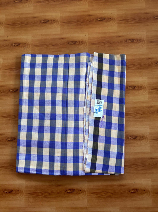 Kerala Handloom - Signature Kaitharikada - 100% Pure Cotton - 2/60sX40s Twisted Thread - Handloom Single Mundu/Dhoti -  Violet & Light Yellow Check Body  - 2.45 mtr - 54 KK8080 KAL