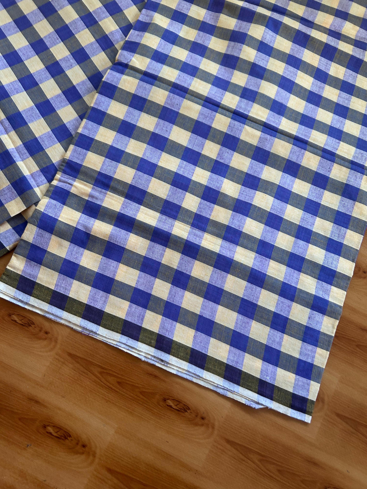 Kerala Handloom - Signature Kaitharikada - 100% Pure Cotton - 2/60sX40s Twisted Thread - Handloom Single Mundu/Dhoti -  Violet & Light Yellow Check Body  - 2.45 mtr - 54 KK8080 KAL