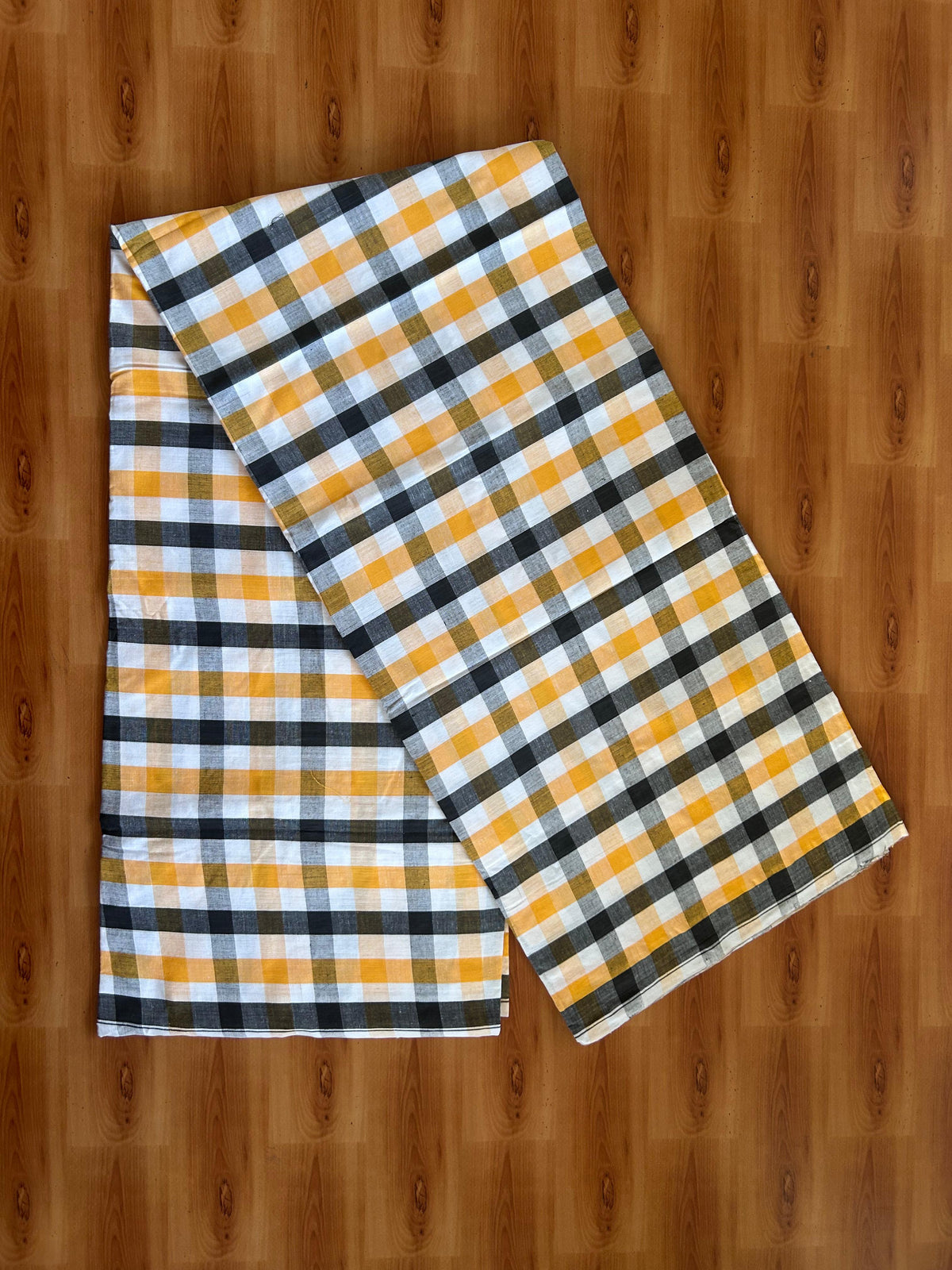 Kerala Handloom - Signature Kaitharikada - 100% Pure Cotton - 2/60sX40s Twisted Thread - Handloom Single Mundu/Dhoti - Yellow Black & White Check Body  - Above 2 mtr - 60 KK8080 KAL