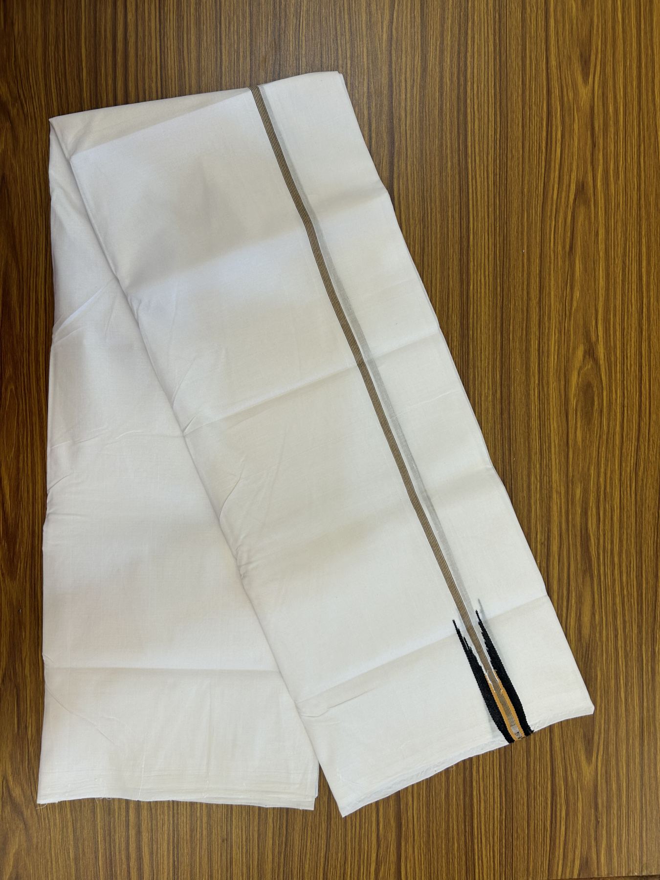 25% Disocunt!! KaithariKada Kerala Handloom Millpaav - 100% Pure Cotton Double - Mundu/Dhoti - 80x90 - 0.75 inch Puliyilakkara Black & Rusty Orange Chutty Kara - 3.96 mtr (8.49 muzham) - 3 KK5337 RAM