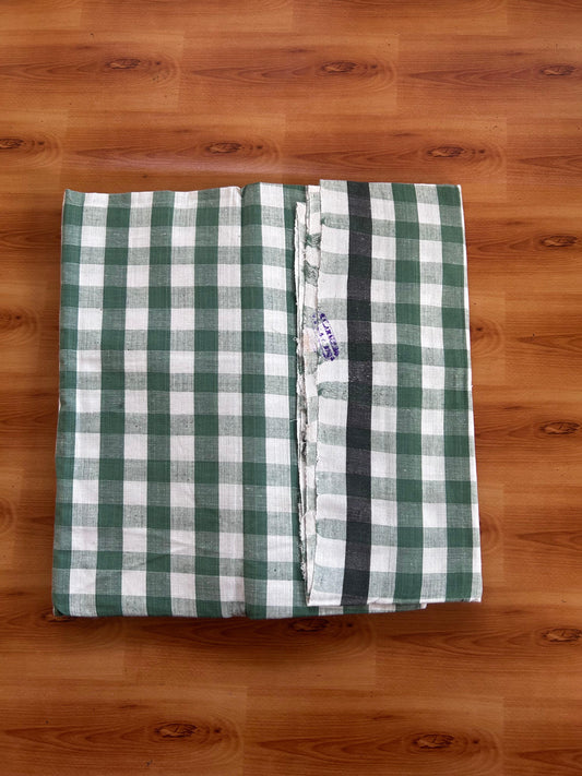 Kerala Handloom - Signature Kaitharikada - 100% Pure Cotton - 2/60sX40s Twisted Thread - Handloom Single Mundu/Dhoti - Forest Green & White Check Body  - 2.10 mtr - 58 KK8080 KAL