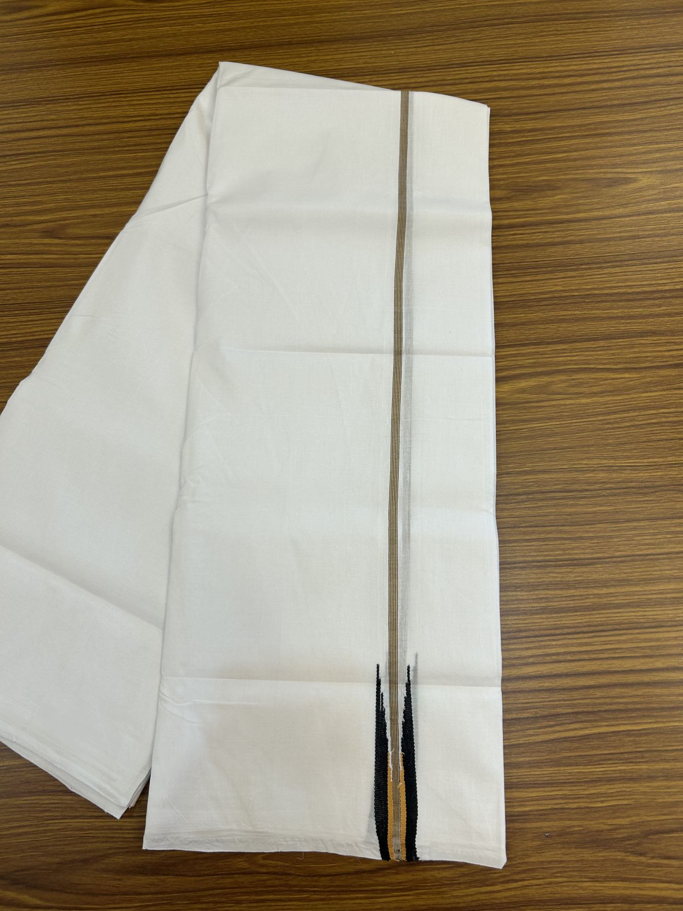 25% Disocunt!! KaithariKada Kerala Handloom Millpaav - 100% Pure Cotton Double - Mundu/Dhoti - 80x90 - 0.75 inch Puliyilakkara Black & Rusty Orange Chutty Kara - 3.96 mtr (8.49 muzham) - 3 KK5337 RAM