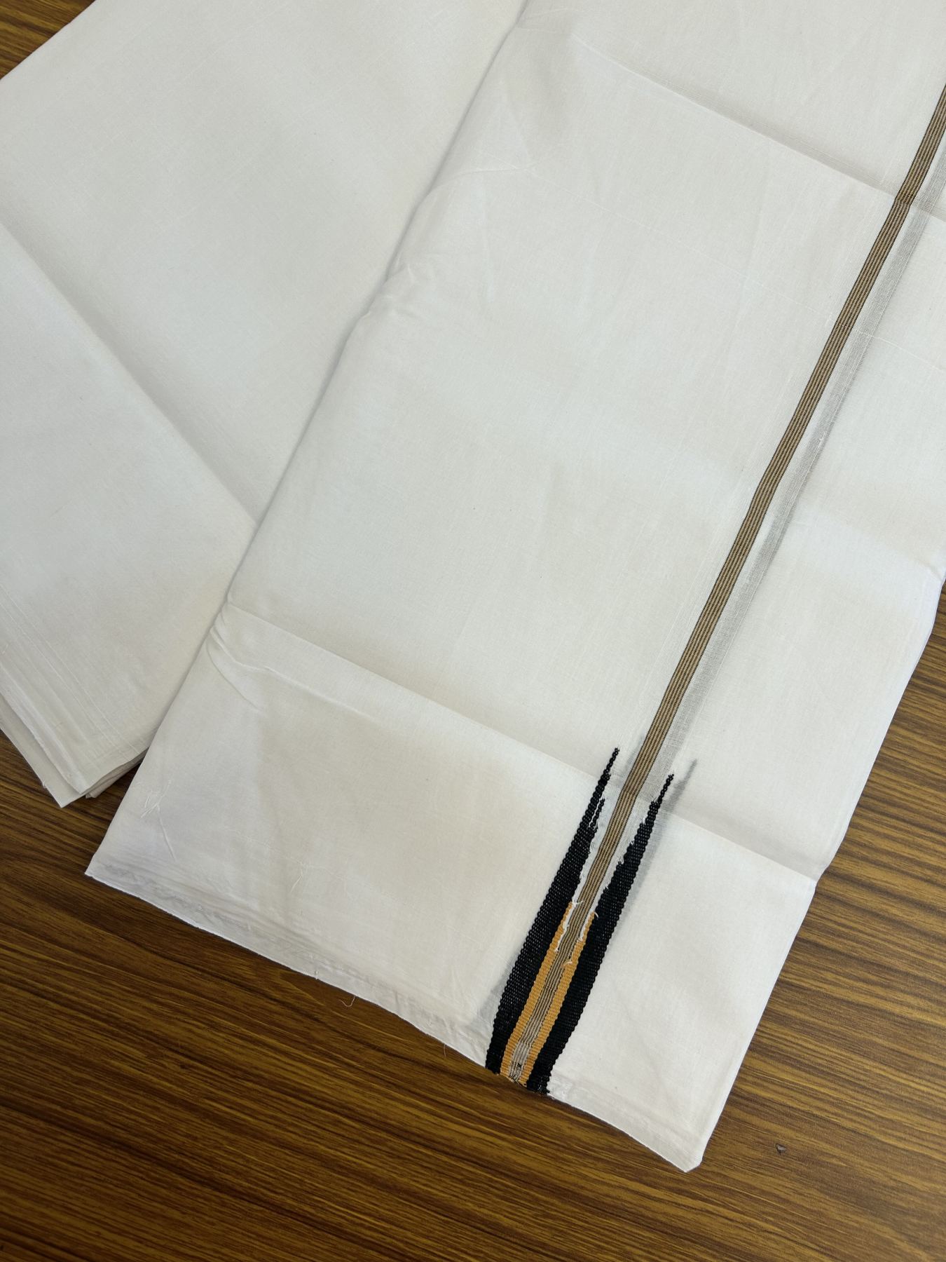 25% Disocunt!! KaithariKada Kerala Handloom Millpaav - 100% Pure Cotton Double - Mundu/Dhoti - 80x90 - 0.75 inch Puliyilakkara Black & Rusty Orange Chutty Kara - 3.96 mtr (8.49 muzham) - 3 KK5337 RAM