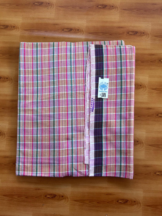 Kerala Handloom - Signature Kaitharikada - 100% Pure Cotton - 2/60sX2/40s Twisted Thread - Handloom Single Mundu/Dhoti - Multi Colour Check Body  - Above 2 mtr - 64 KK8080 KAL