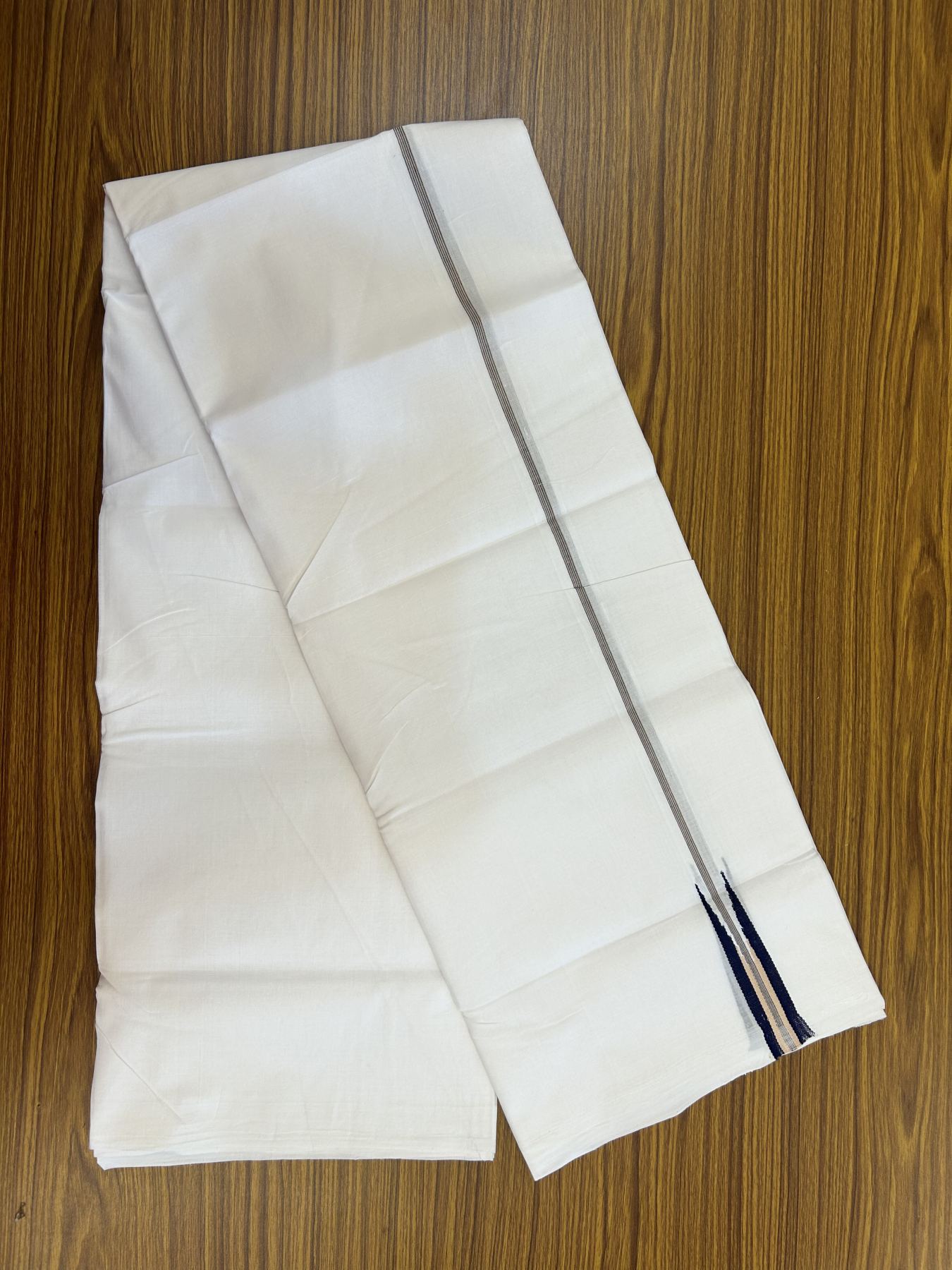 25% Disocunt!! KaithariKada Kerala Handloom Millpaav - 100% Pure Cotton Double - Mundu/Dhoti - 80x90 - 1 inch Puliyilakkara Navy Blue & Cream Chutty Kara - 3.96 mtr (8.49 muzham) - 6 KK5337 RAM