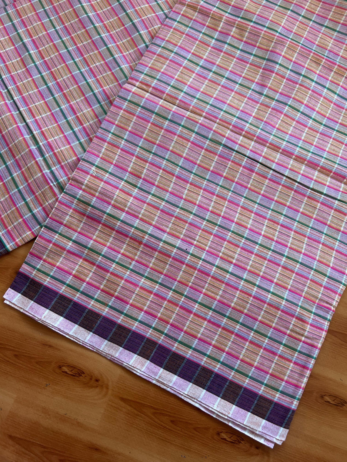 Kerala Handloom - Signature Kaitharikada - 100% Pure Cotton - 2/60sX2/40s Twisted Thread - Handloom Single Mundu/Dhoti - Multi Colour Check Body  - Above 2 mtr - 64 KK8080 KAL