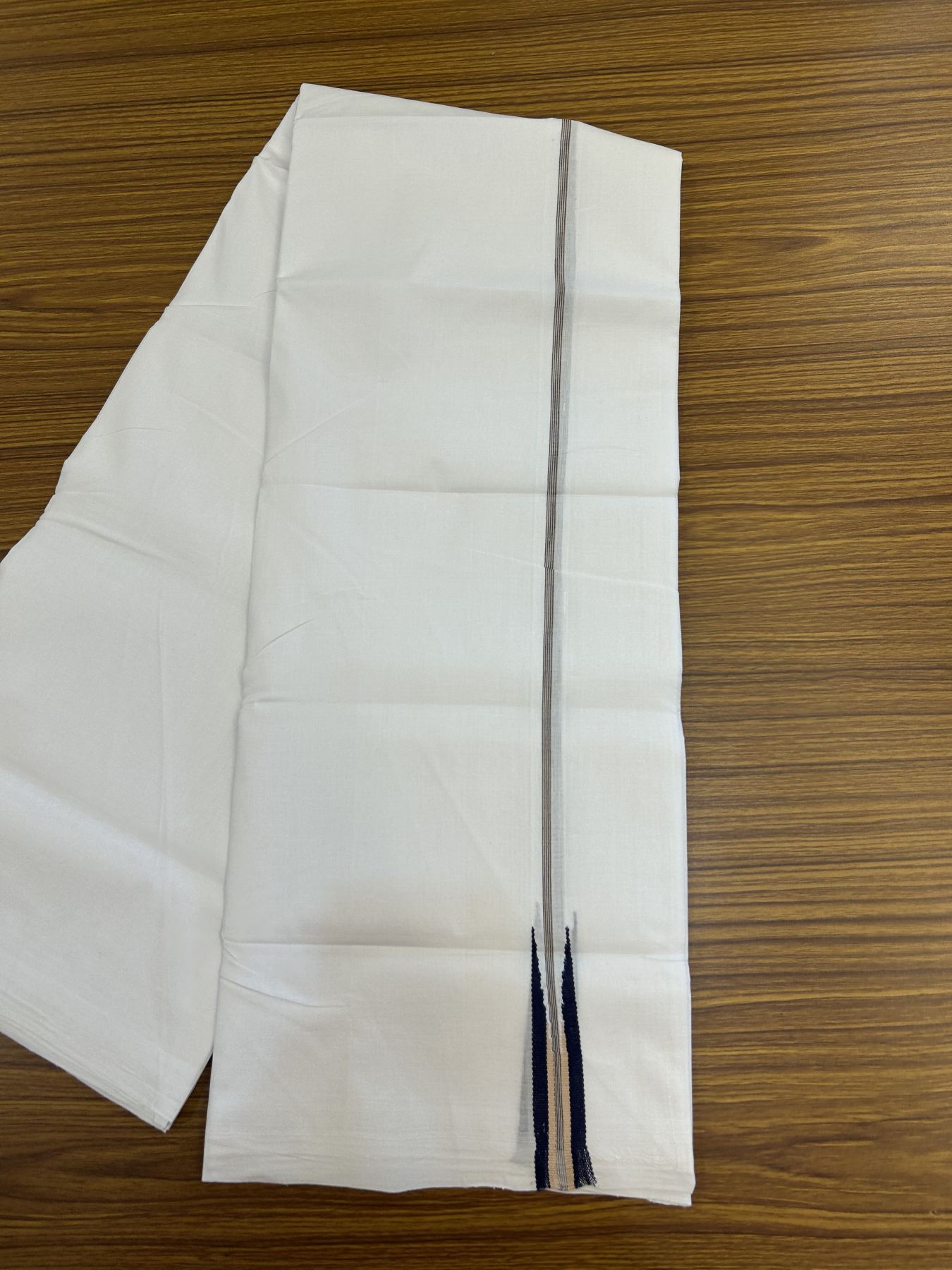 25% Disocunt!! KaithariKada Kerala Handloom Millpaav - 100% Pure Cotton Double - Mundu/Dhoti - 80x90 - 1 inch Puliyilakkara Navy Blue & Cream Chutty Kara - 3.96 mtr (8.49 muzham) - 6 KK5337 RAM