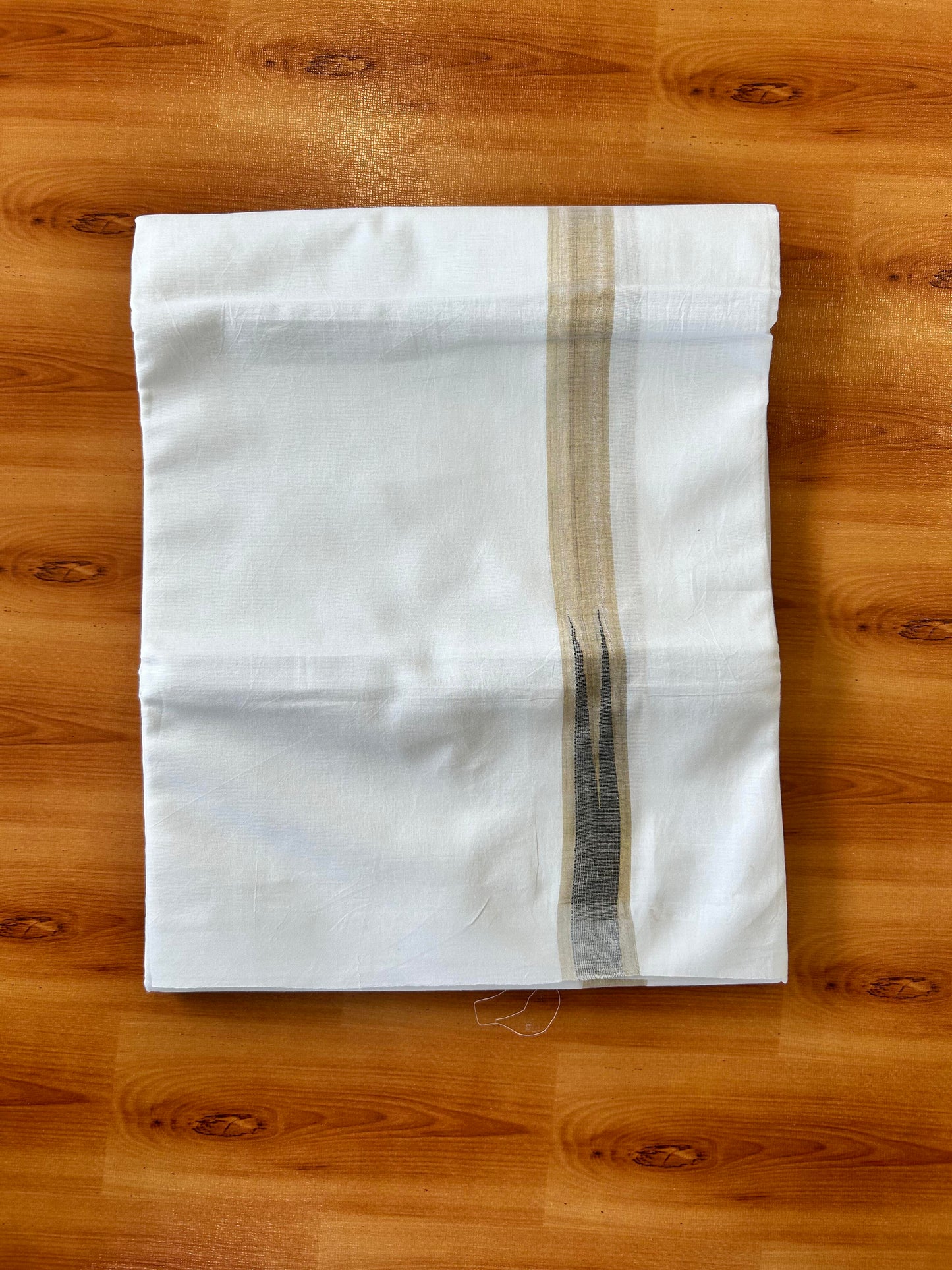 Pure White Double Mundu/Dhoti - 20% Discount ! Kaitharikada Balaramapuram 100% Cotton - 100x80 - 1 inch Puliyilakkara Gold Kasav & Black Chutty Kara 3.90 mtr (8 muzham) - 28 KK5446 VAS