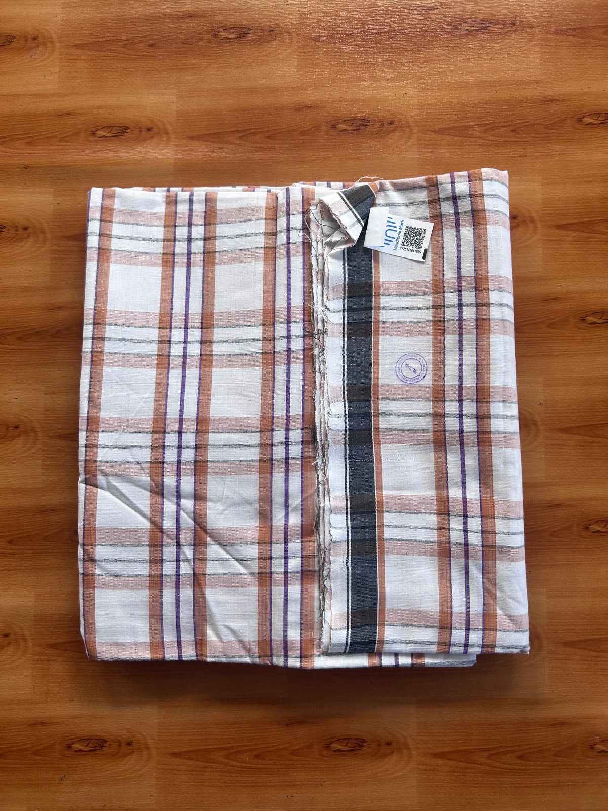 Kerala Handloom - Signature Kaitharikada - 100% Pure Cotton - 2/60sX2/40s Twisted Thread - Handloom Single Mundu/Dhoti - Violet Brown Black & White Check Body  - Above 2 mtr - 67 KK8080 KAL