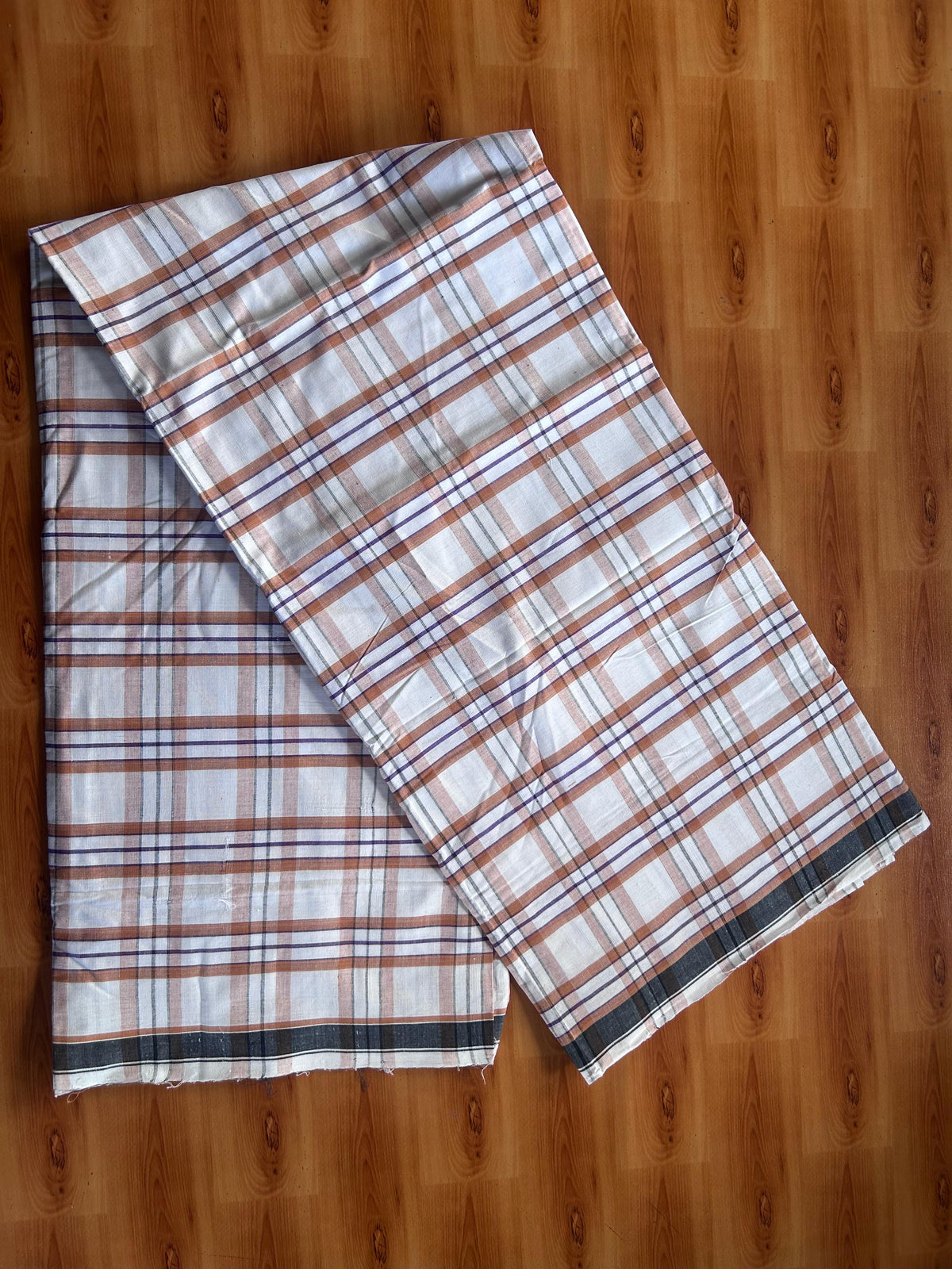 Kerala Handloom - Signature Kaitharikada - 100% Pure Cotton - 2/60sX2/40s Twisted Thread - Handloom Single Mundu/Dhoti - Violet Brown Black & White Check Body  - Above 2 mtr - 67 KK8080 KAL
