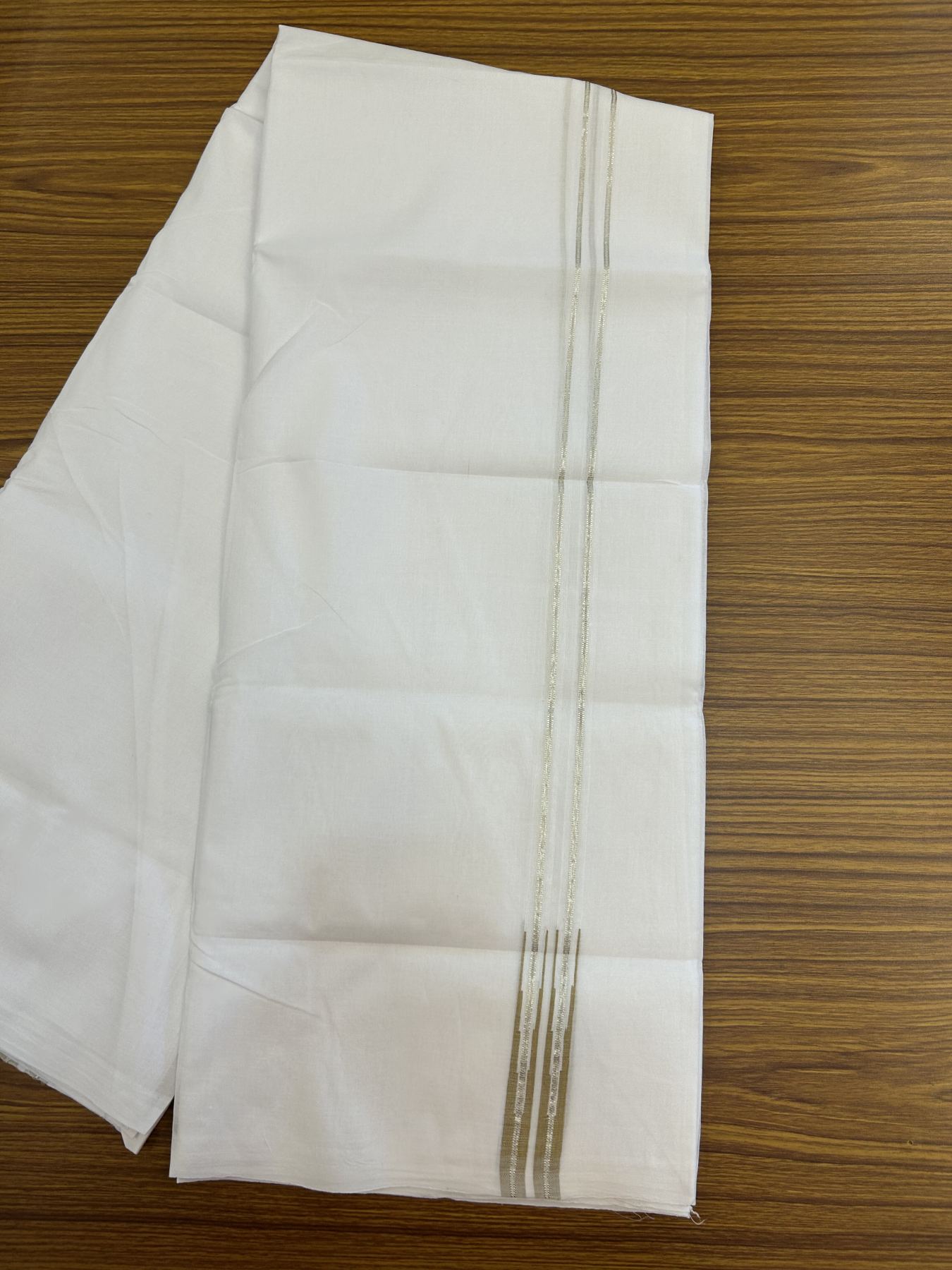 25% Disocunt!! KaithariKada Kerala Handloom Millpaav - 100% Pure Cotton Double Pure White - Mundu/Dhoti - 80x90 - 0.5 inch Puliyilakkara Silver Kasav & Mustard Yellow Double Chutty Kara - 4.28 mtr (9.17 muzham) - 16 KK5337 RAM