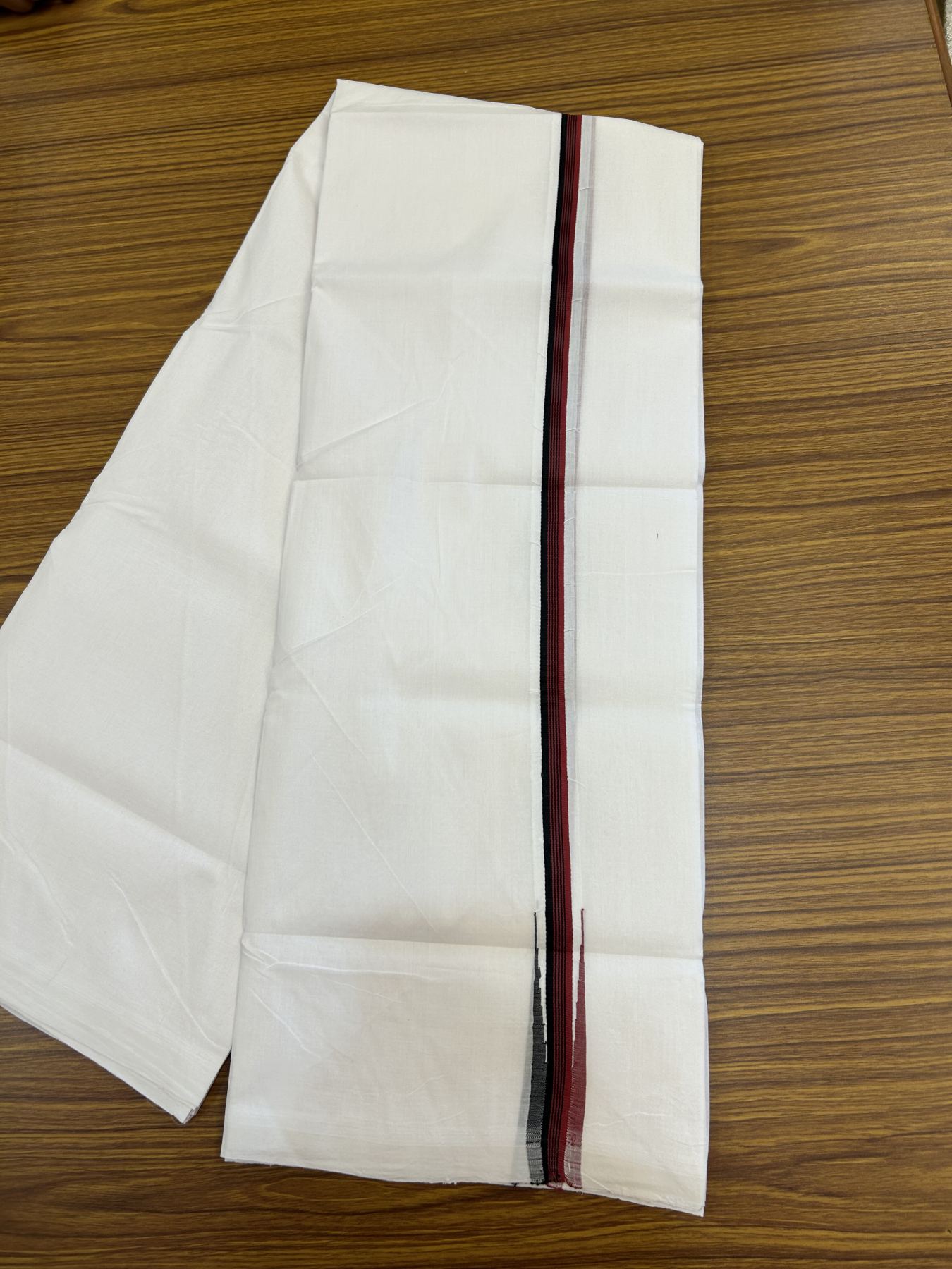 25% Disocunt!! KaithariKada Kerala Handloom Millpaav - 100% Pure Cotton Double - Mundu/Dhoti - 80x90 - 1 inch Puliyilakkara Maroon & Black Chutty Kara - 3.96 mtr (8.49 muzham) -  8 KK5337 RAM