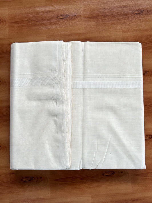 Double Off White (Unbleached) Mundu/Dhoti- 25% Discount! KaithariKada Handloom Millpaav - Kerala Handloom - Cotton - 80x90 - 0.5 inch White Kara 4 meter (8.5 Muzham) - 30 KK5396 RAM