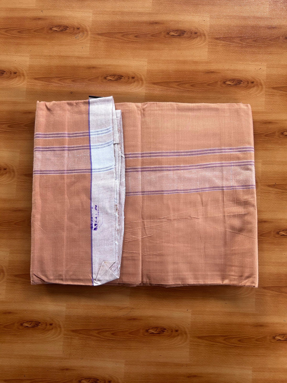 Kerala Handloom - Signature Kaitharikada - 100% Pure Cotton 2/60x40s Thread - Single Mundu / Dhoti - 1.5 inch Violet & White Shaded Striped Kara with Kavi colour Body - 73 KK8080 KAL