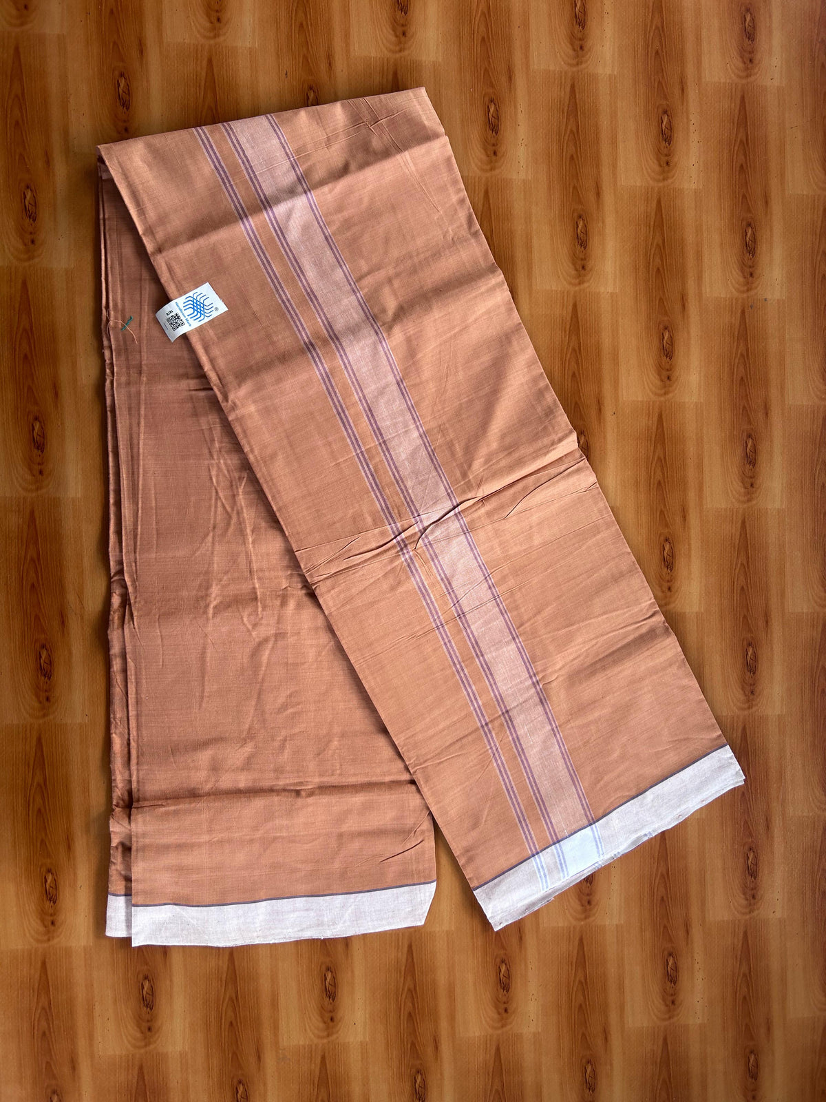 Kerala Handloom - Signature Kaitharikada - 100% Pure Cotton 2/60x40s Thread - Single Mundu / Dhoti - 1.5 inch Violet & White Shaded Striped Kara with Kavi colour Body - 73 KK8080 KAL