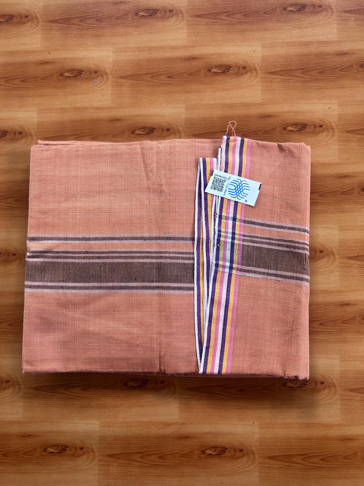 Kerala Handloom - Signature Kaitharikada - 100% Pure Cotton 2/40x26s Thread - Single Mundu / Dhoti - 1.75 inch Black & White Shaded Striped Kara with Kavi colour Body - 74 KK8080 KAL