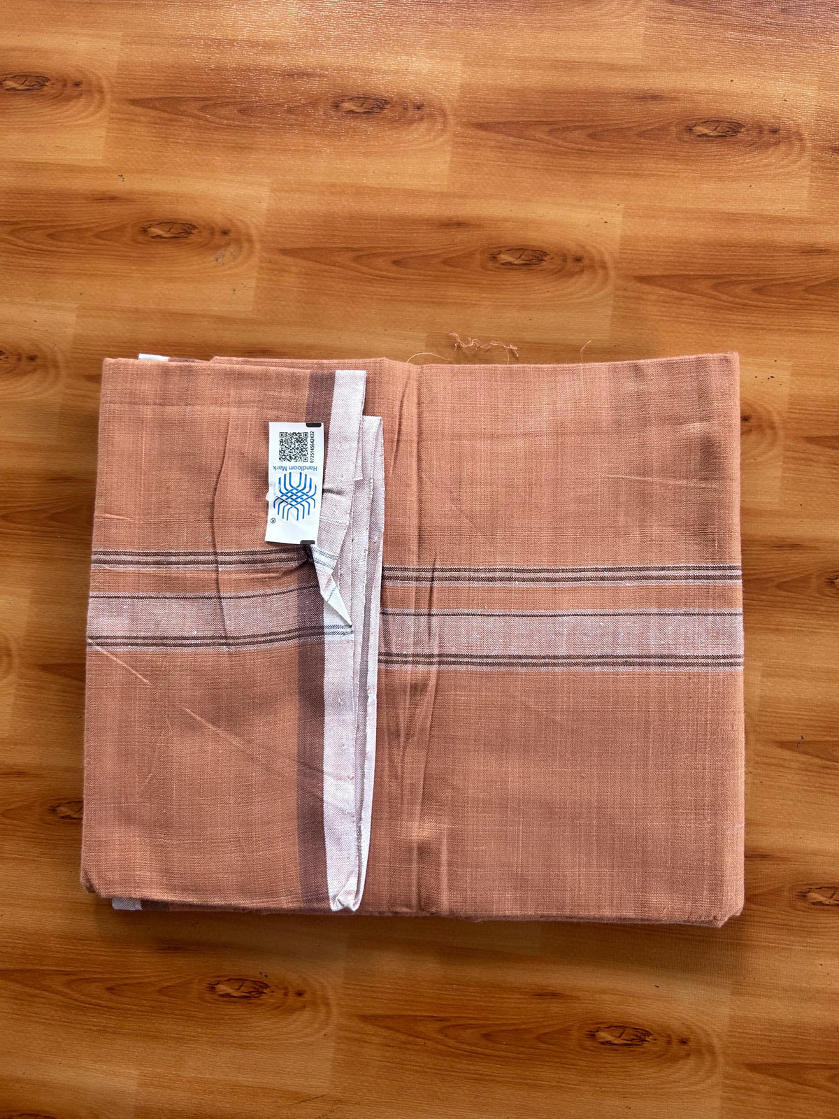 Kerala Handloom - Signature Kaitharikada - 100% Pure Cotton 2/40x26s Thread - Single Mundu / Dhoti - 1 inch Black & White Shaded Striped Kara with Kavi colour Body - 75 KK8080 KAL