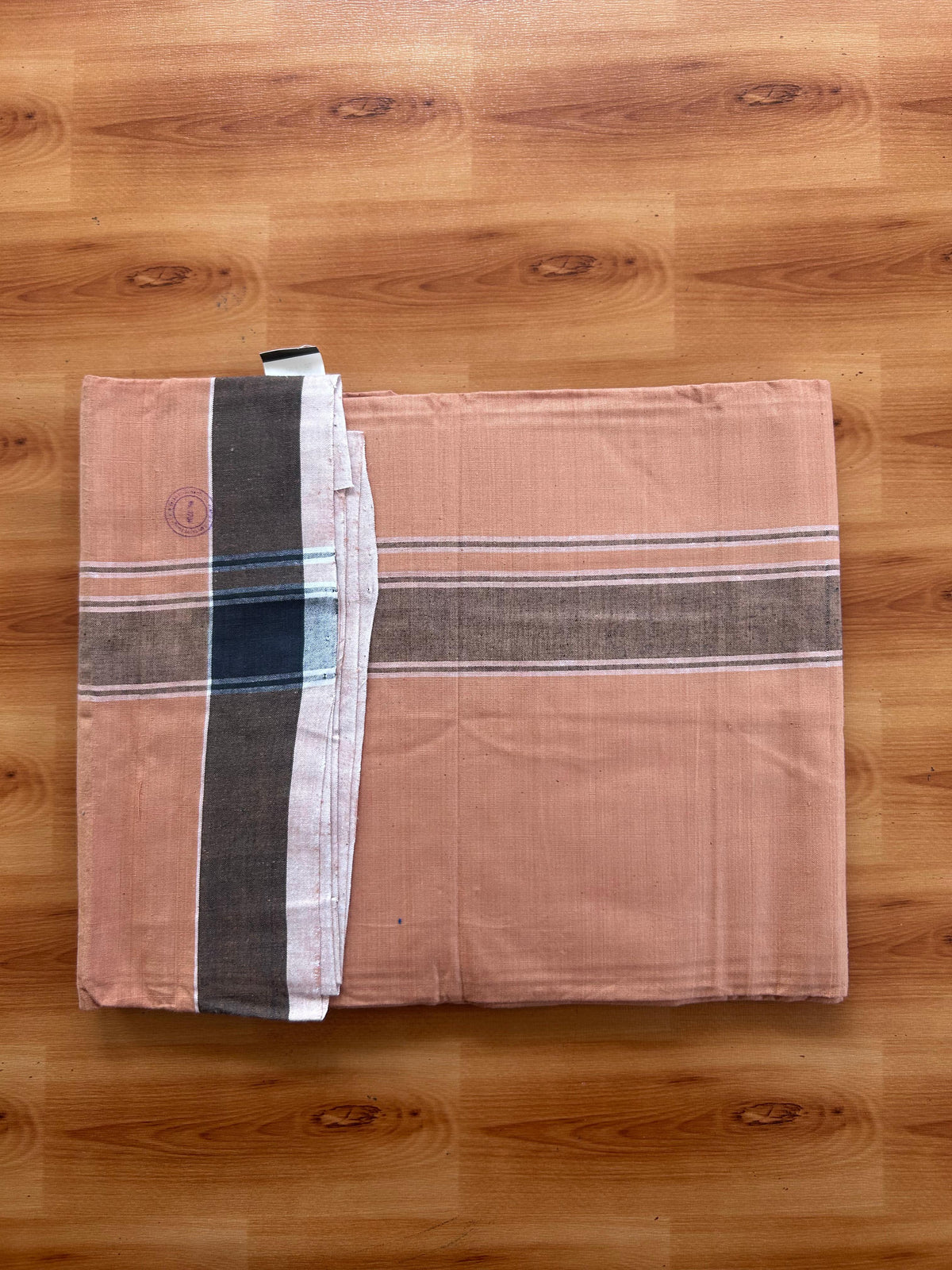 Kerala Handloom - Signature Kaitharikada - 100% Pure Cotton 2/60x40s Thread - Single Mundu / Dhoti - 1.5 inch Black & White Shaded Striped Kara with Kavi colour Body - 76 KK8080 KAL