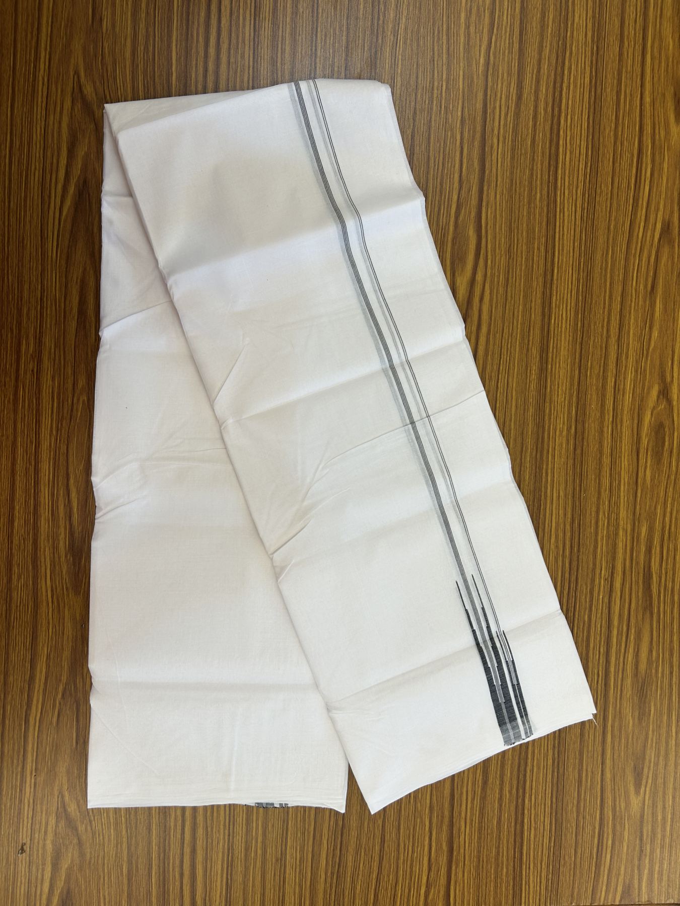 25% Disocunt!! KaithariKada Kerala Handloom Millpaav - 100% Pure Cotton Double - Mundu/Dhoti - 80x90 - 0.5 inch Puliyilakkara Black Chutty Kara - 3.56 mtr (7.63 muzham) -  2 KK5337 RAM