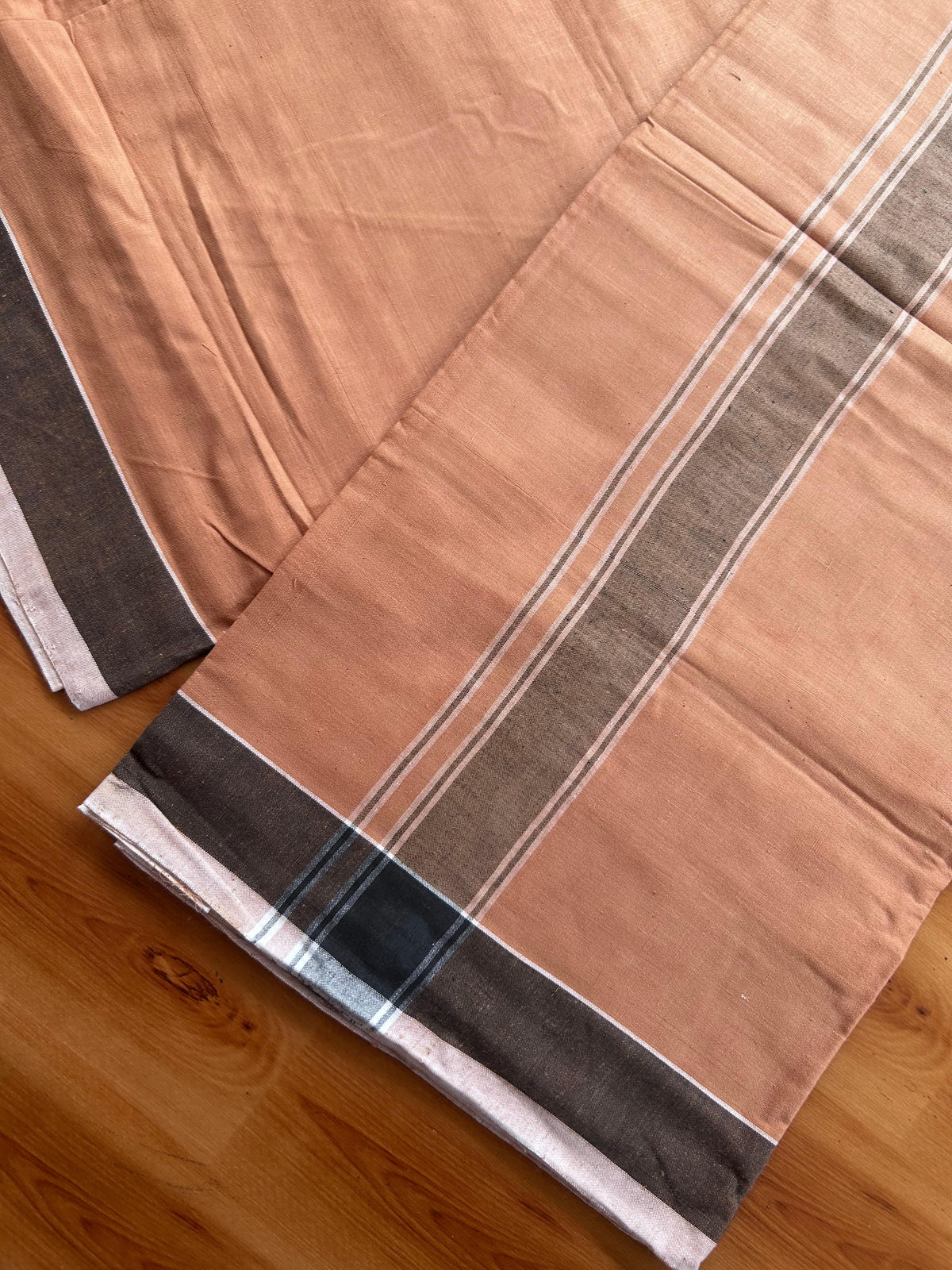 Kerala Handloom - Signature Kaitharikada - 100% Pure Cotton 2/60x40s Thread - Single Mundu / Dhoti - 1.5 inch Black & White Shaded Striped Kara with Kavi colour Body - 76 KK8080 KAL