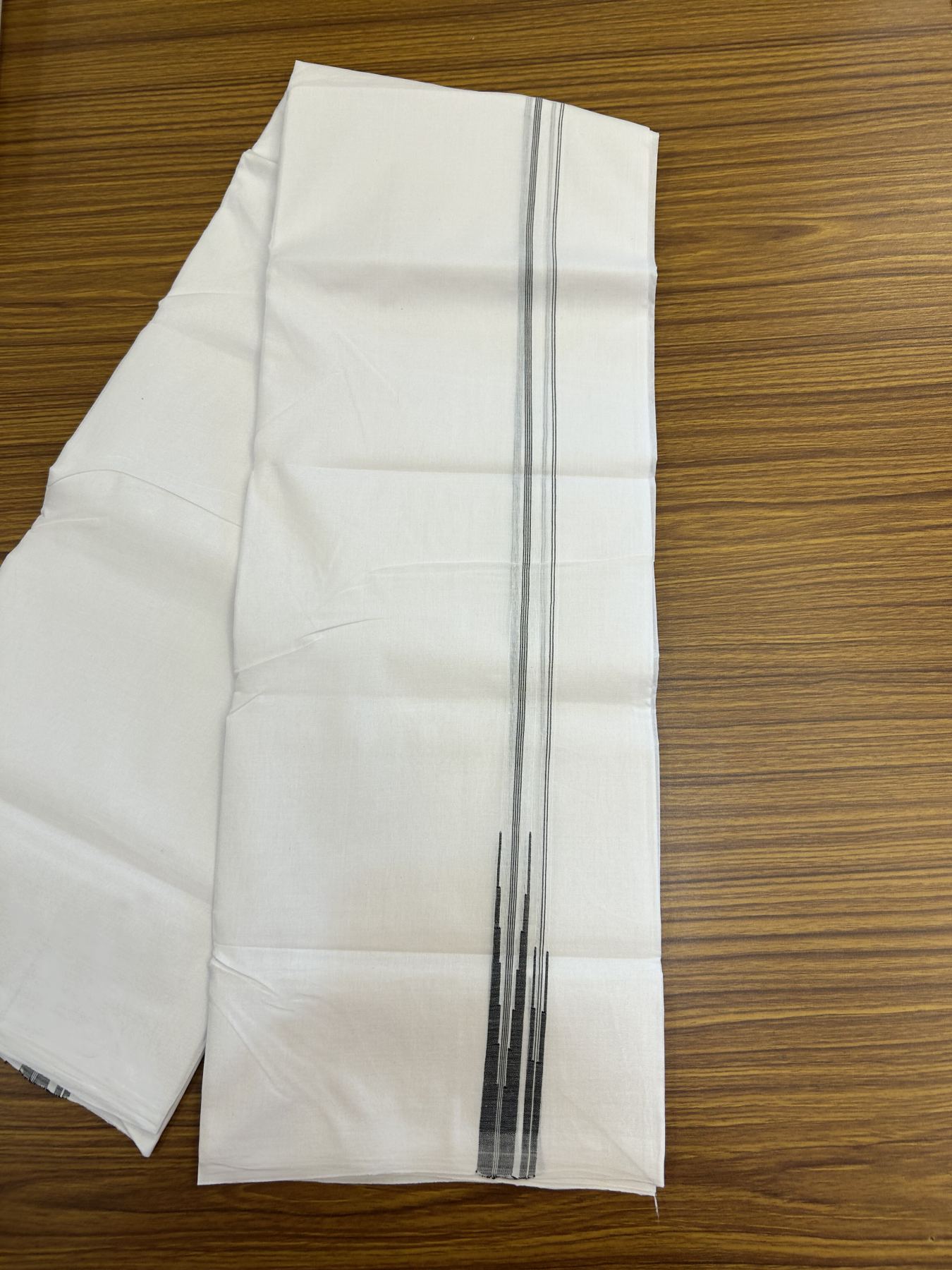 25% Disocunt!! KaithariKada Kerala Handloom Millpaav - 100% Pure Cotton Double - Mundu/Dhoti - 80x90 - 0.5 inch Puliyilakkara Black Chutty Kara - 3.56 mtr (7.63 muzham) -  2 KK5337 RAM