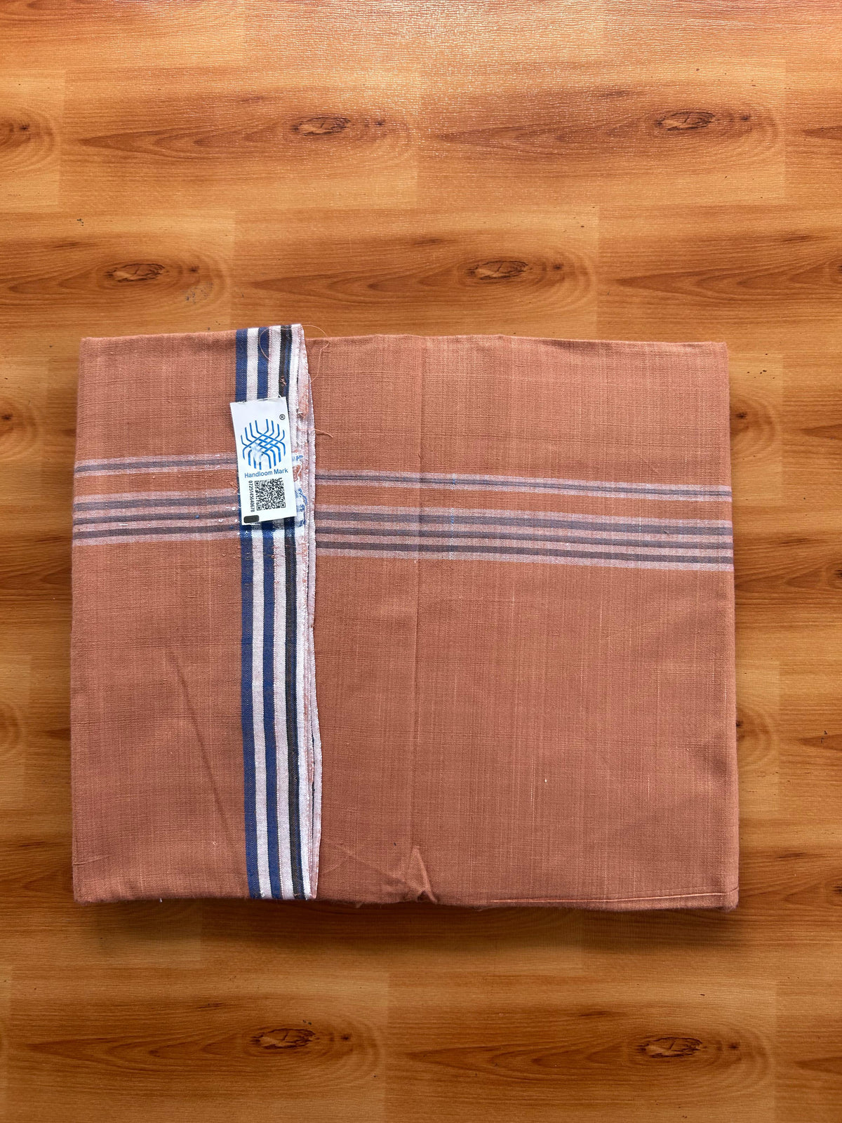Kerala Handloom - Signature Kaitharikada - 100% Pure Cotton 2/60x40s Thread - Single Mundu / Dhoti - 1 inch Blue & White Shaded Striped Kara with Kavi colour Body - 77 KK8080 KAL