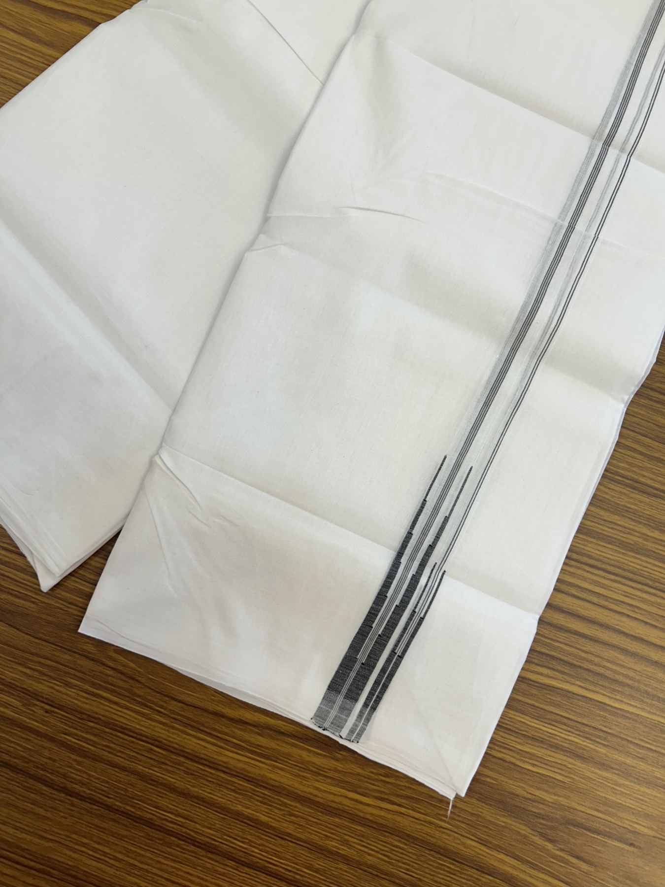 25% Disocunt!! KaithariKada Kerala Handloom Millpaav - 100% Pure Cotton Double - Mundu/Dhoti - 80x90 - 0.5 inch Puliyilakkara Black Chutty Kara - 3.56 mtr (7.63 muzham) -  2 KK5337 RAM