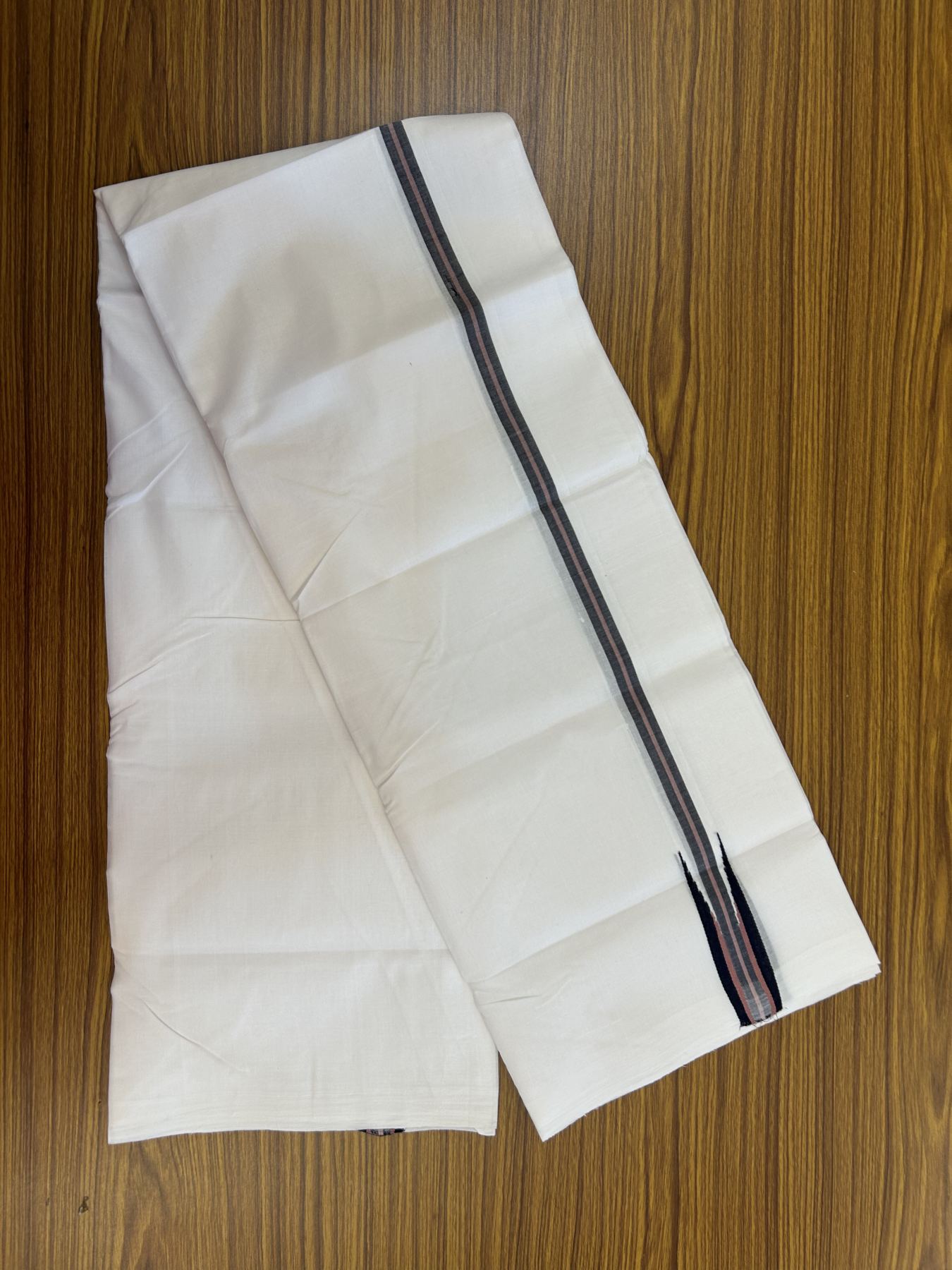 25% Disocunt!! KaithariKada Kerala Handloom Millpaav - 100% Pure Cotton Double - Mundu/Dhoti - 80x90 - 1.25 inch Puliyilakkara Black & Dark Peach Chutty Kara - 3.96 mtr (8.49 muzham) - 13 KK5337 RAM