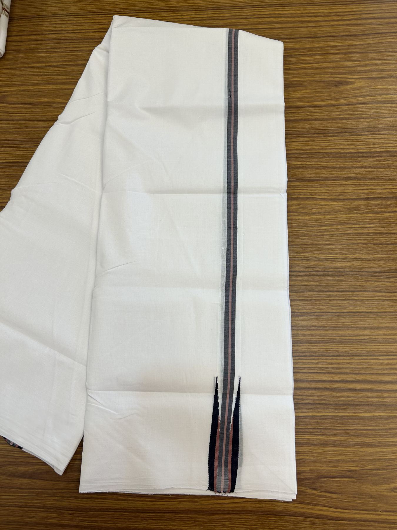 25% Disocunt!! KaithariKada Kerala Handloom Millpaav - 100% Pure Cotton Double - Mundu/Dhoti - 80x90 - 1.25 inch Puliyilakkara Black & Dark Peach Chutty Kara - 3.96 mtr (8.49 muzham) - 13 KK5337 RAM