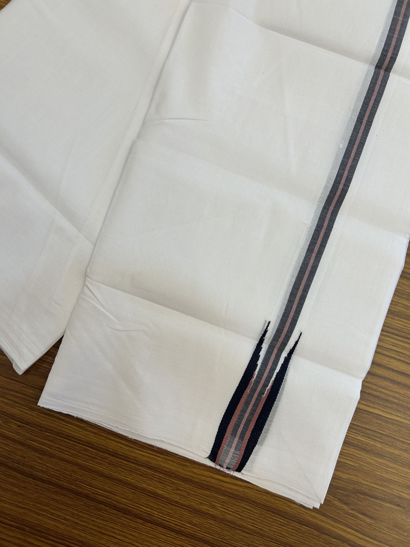 25% Disocunt!! KaithariKada Kerala Handloom Millpaav - 100% Pure Cotton Double - Mundu/Dhoti - 80x90 - 1.25 inch Puliyilakkara Black & Dark Peach Chutty Kara - 3.96 mtr (8.49 muzham) - 13 KK5337 RAM